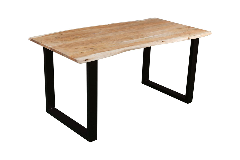 SAM Baumkantentisch 220x100 cm Quarto, Akazienholz massiv + nussbaumfarben, Esstisch mit schwarzem U-Gestell, Esszimmertisch/Holztisch Industrial-Design, Tischplatte 26 mm
