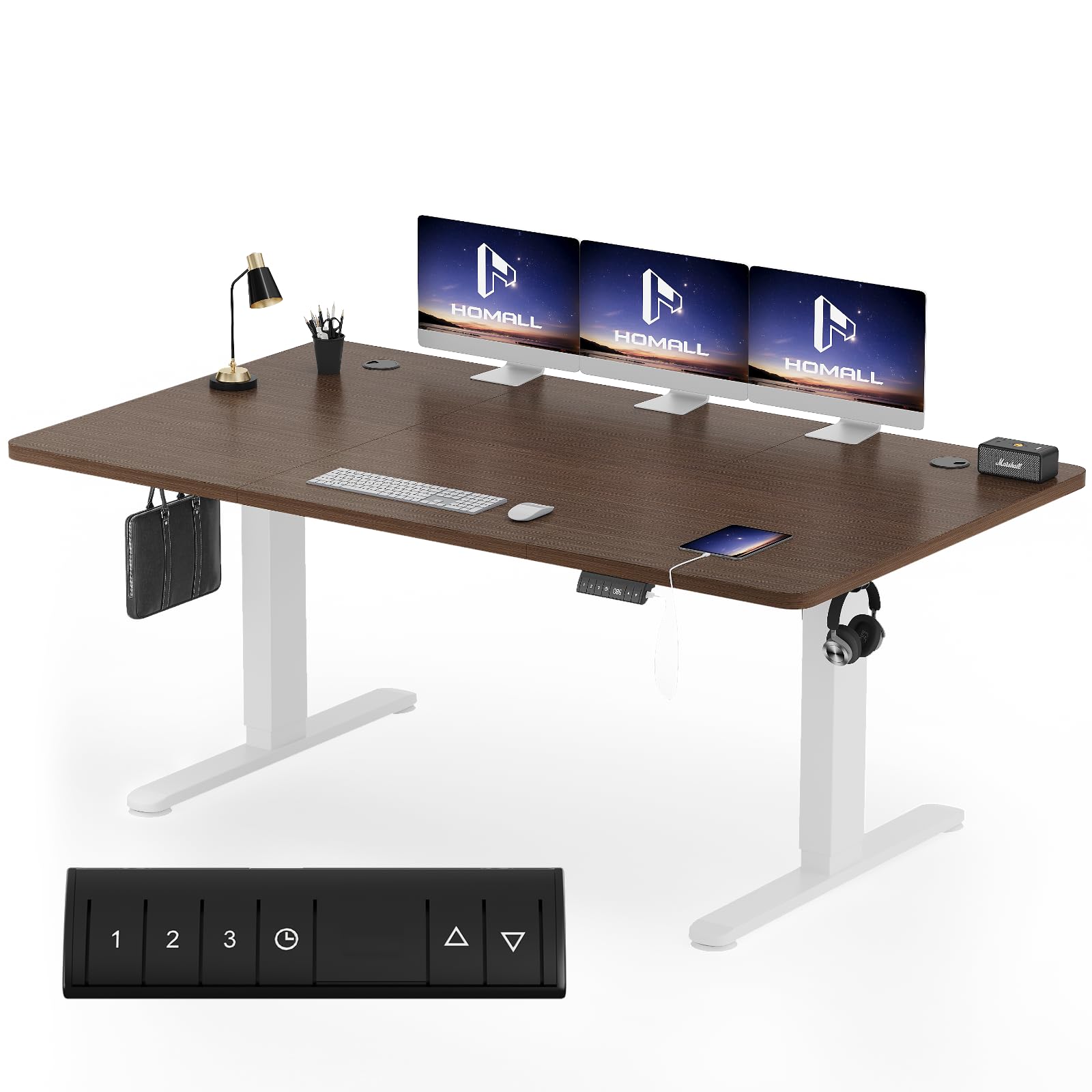 Homall Höhenverstellbarer Schreibtisch 200x80cm mit USB-A Ladeanschluss, Elektrischer Schreibtisch mit Kabel Management Tray, Standing Desk mit 3 Memory Funktion, Computertisch Weiß