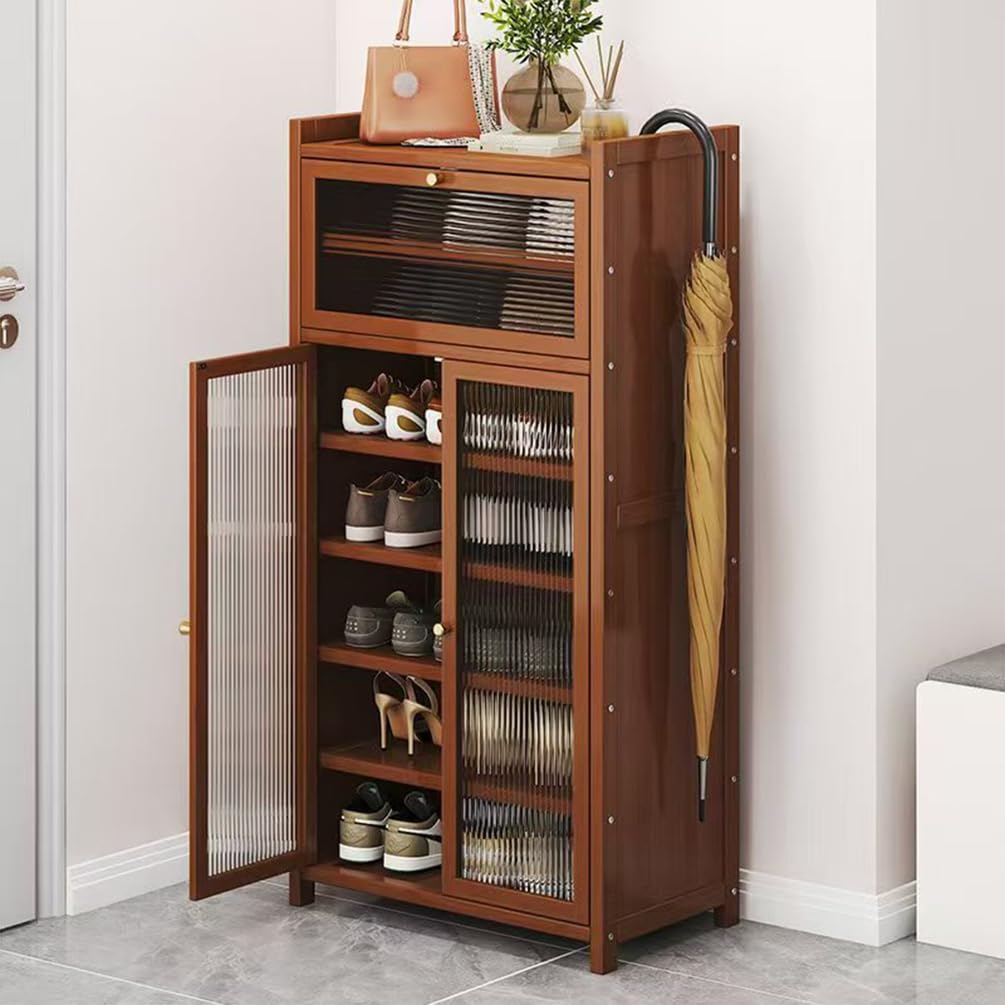 Generisch Schuhschrank Holz mit Korbgeflecht-Türen, Moderner Bambus Schuhschränke, Schuhregal mit Stauraum, Shoes Cabinet für Flur, Wohnzimmer, Schlafzimmer,H