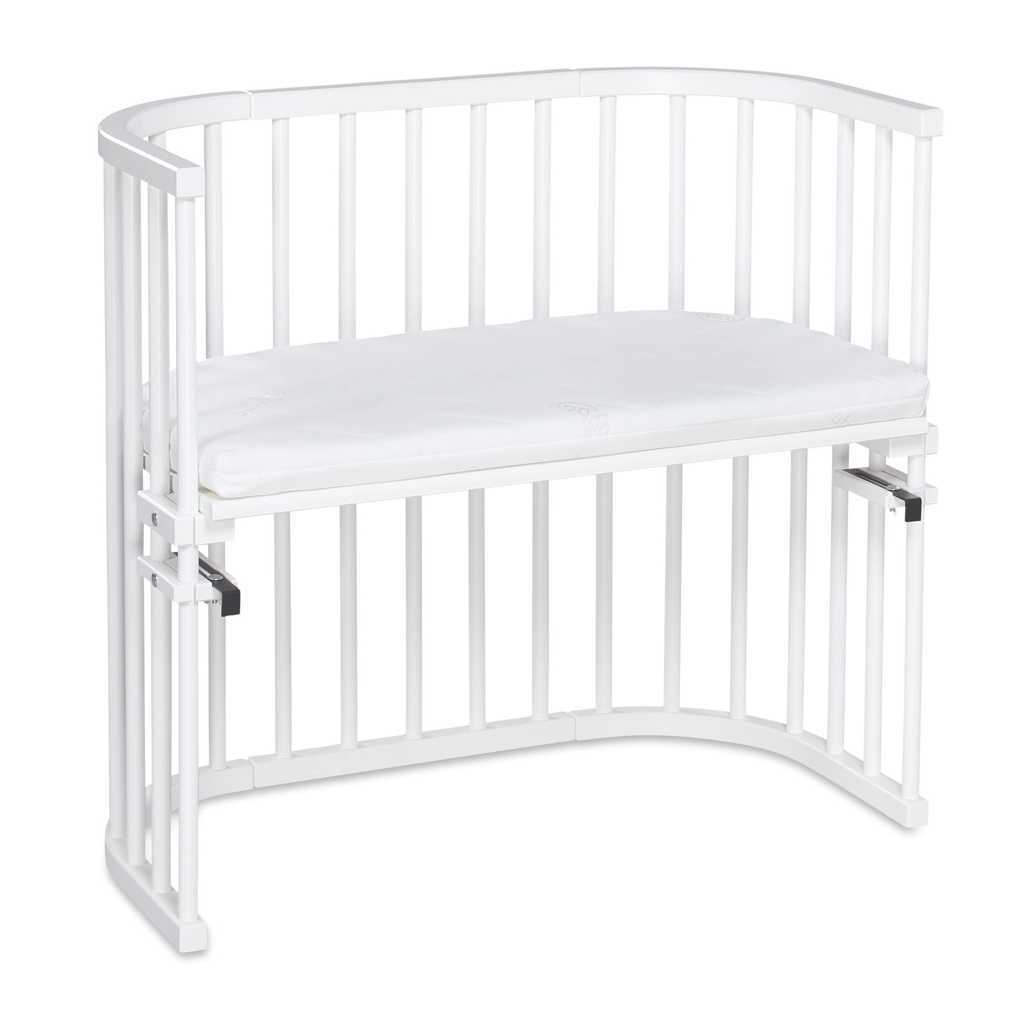 babybay Original Beistellbett aus massivem Buchenholz / kompakt & verwandelbar / Kinderbett Höhe stufenlos verstellbar & umweltfreundlich / mitwachsendes Babybett (weiß lackiert) / inkl. Matratze