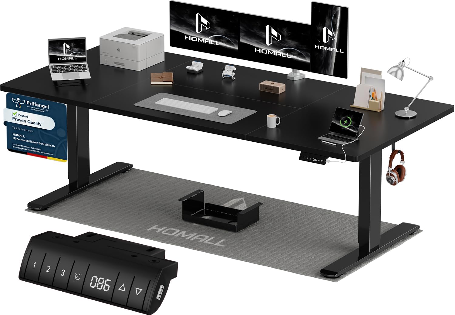 Homall Höhenverstellbarer Schreibtisch 200x80cm mit USB-A Ladeanschluss, Elektrischer Schreibtisch mit Kabel Management Tray, Standing Desk mit 3 Memory Funktion, Computertisch Weiß