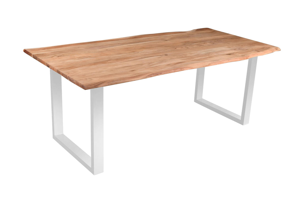 SAM Baumkantentisch 220x100 cm Quarto, Akazienholz massiv + nussbaumfarben, Esstisch mit schwarzem U-Gestell, Esszimmertisch/Holztisch Industrial-Design, Tischplatte 26 mm