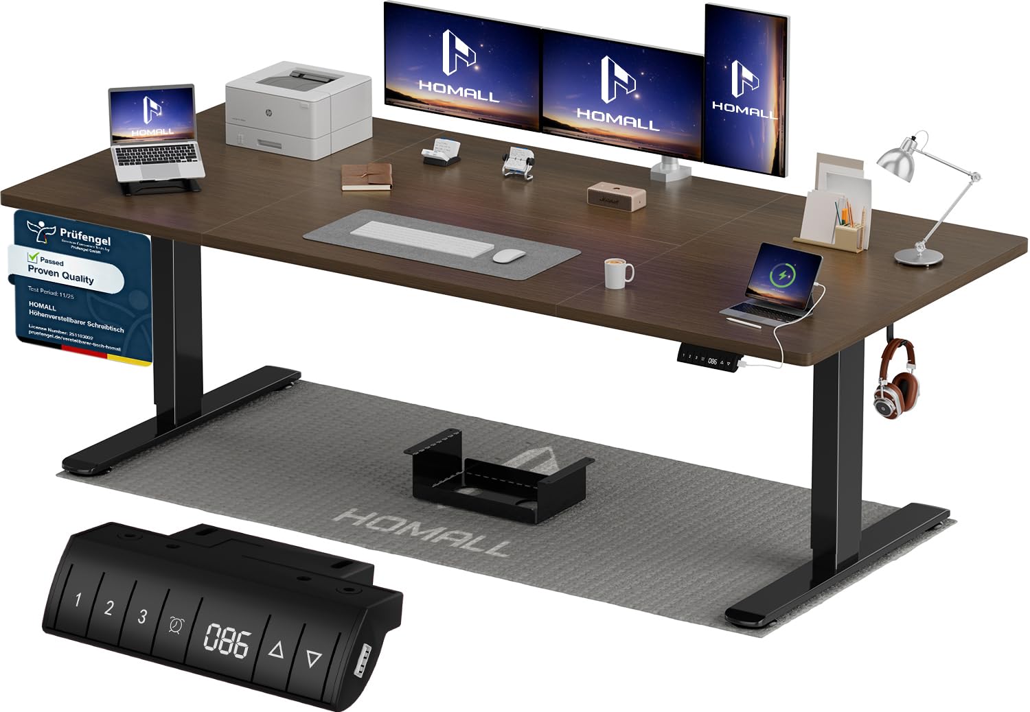Homall Höhenverstellbarer Schreibtisch 200x80cm mit USB-A Ladeanschluss, Elektrischer Schreibtisch mit Kabel Management Tray, Standing Desk mit 3 Memory Funktion, Computertisch Weiß