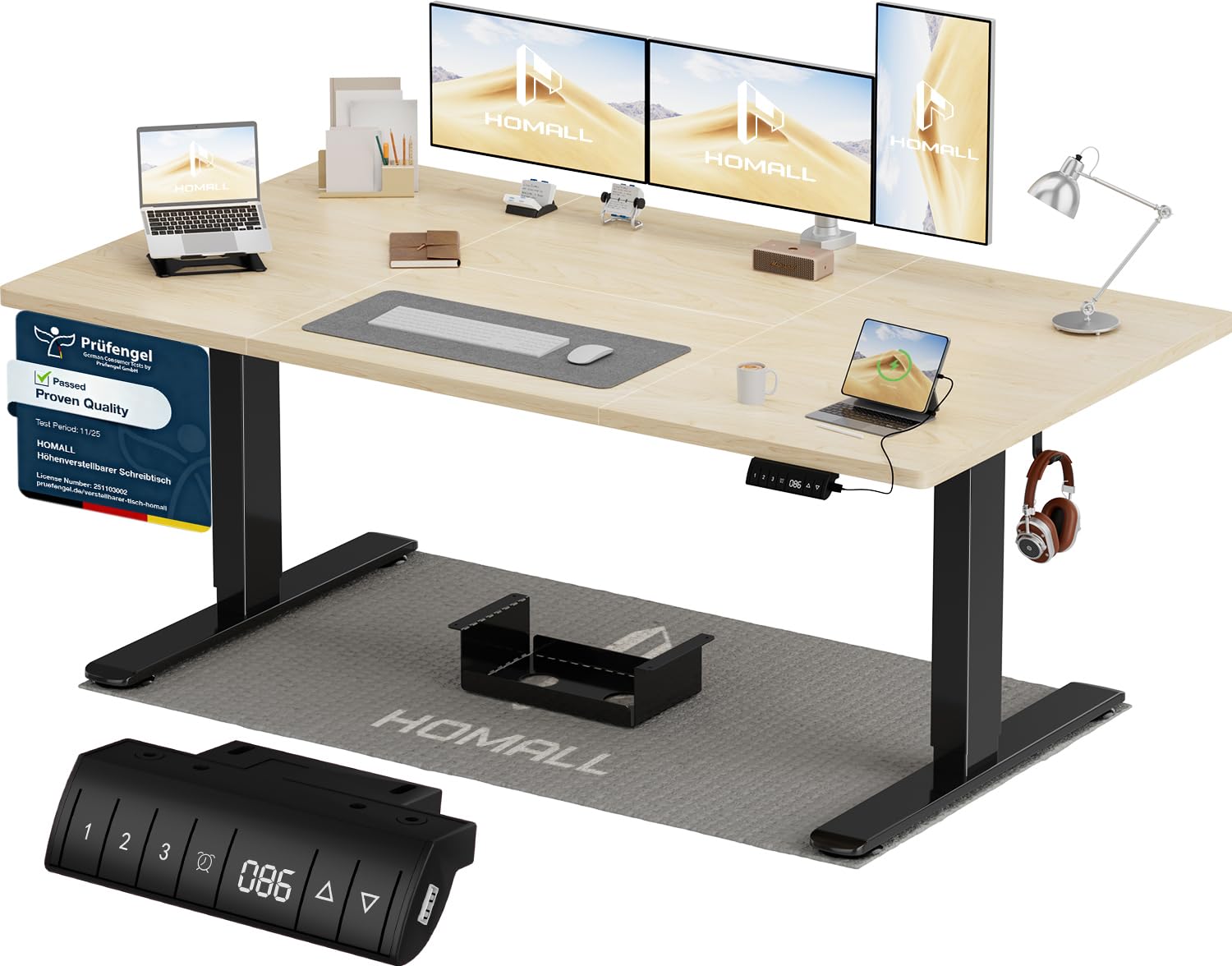Homall Höhenverstellbarer Schreibtisch 200x80cm mit USB-A Ladeanschluss, Elektrischer Schreibtisch mit Kabel Management Tray, Standing Desk mit 3 Memory Funktion, Computertisch Weiß