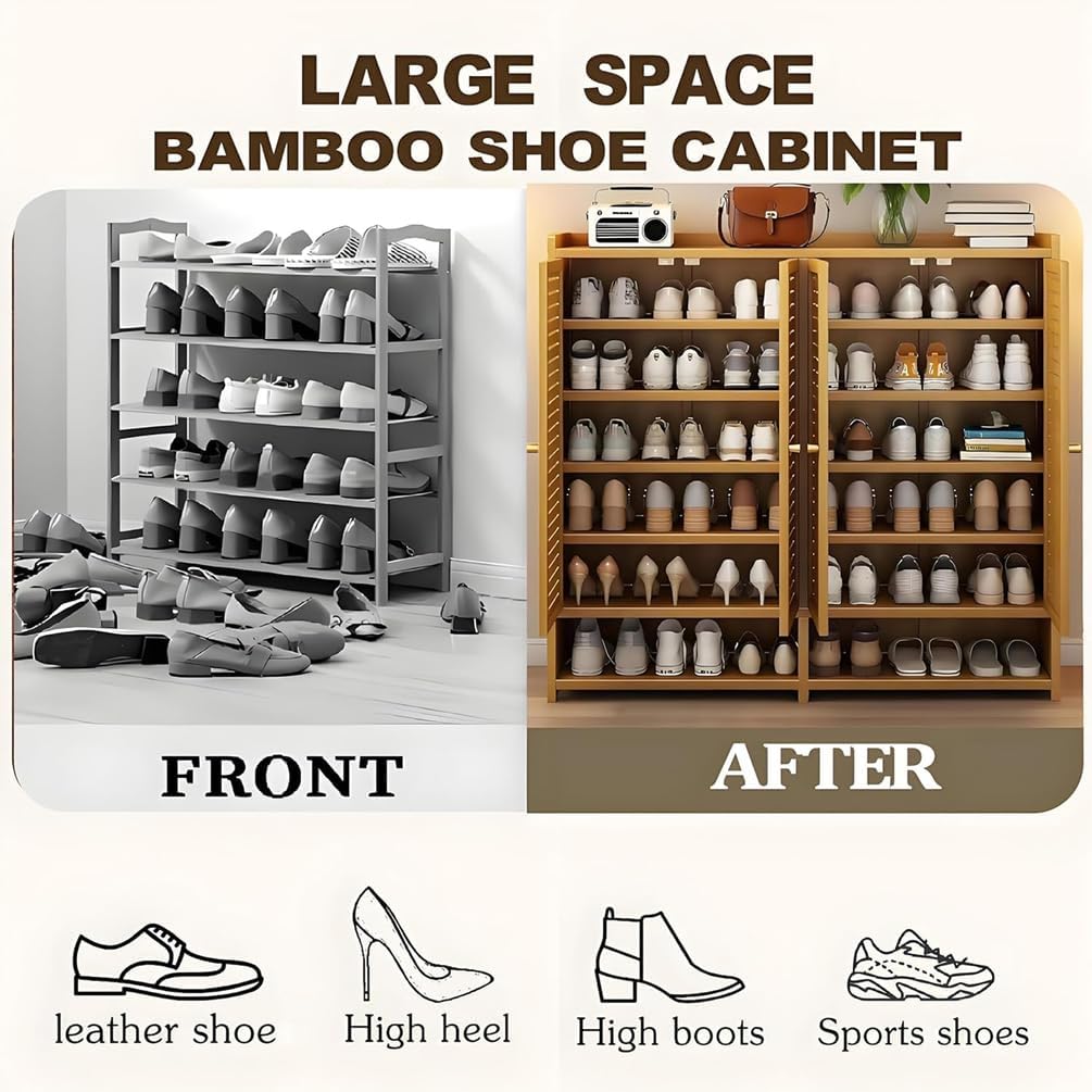 Generisch Schuhschrank Holz mit Korbgeflecht-Türen, Moderner Bambus Schuhschränke, Schuhregal mit Stauraum, Shoes Cabinet für Flur, Wohnzimmer, Schlafzimmer,H
