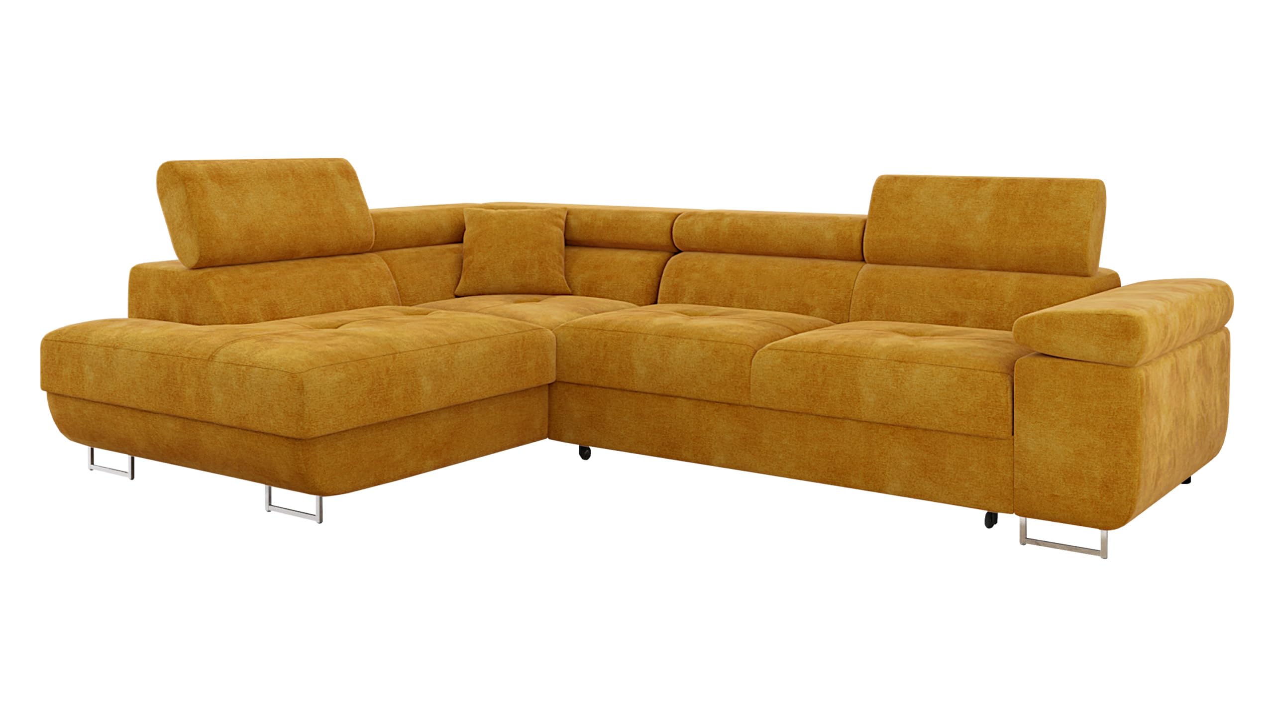 Mirjan24 Torezio Corner Sofa with Bed Box, Adjustable Headrests, Sofa with Sleep Function, Corner Couch for Living Room, Upholstered Corner, L-Shape Couch with Bed Function (Manila 16, Side: Left)