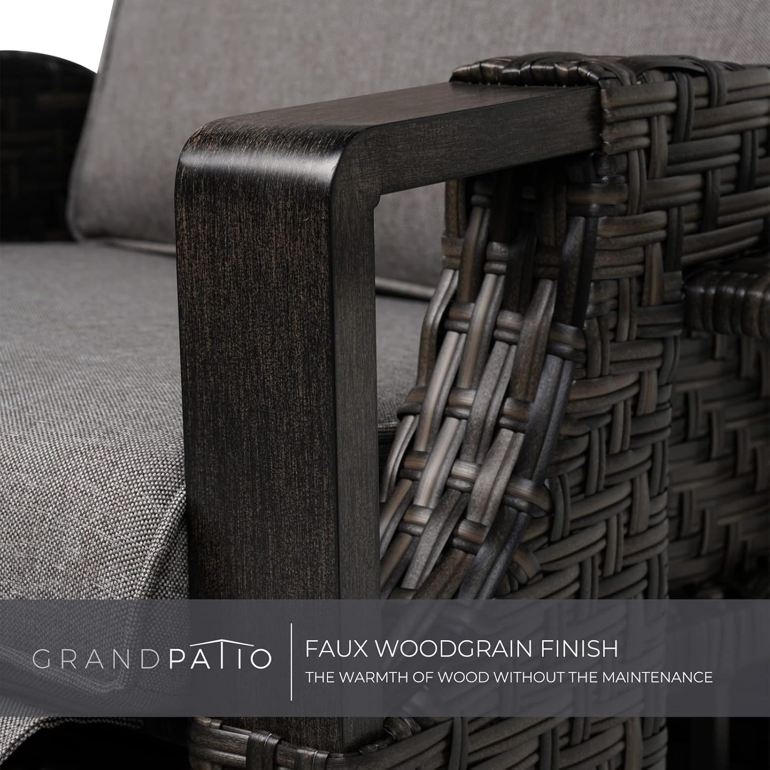 Grand patio Relaxliege Liegesessel mit Sitzkissen Armlehnensessel Verstellbare Rückenlehne Rattan Sonnenliege für Innen, Außeneinsatz, Dunkelgrau -Dunkel Grau Sitzkissen & Braun Rattan
