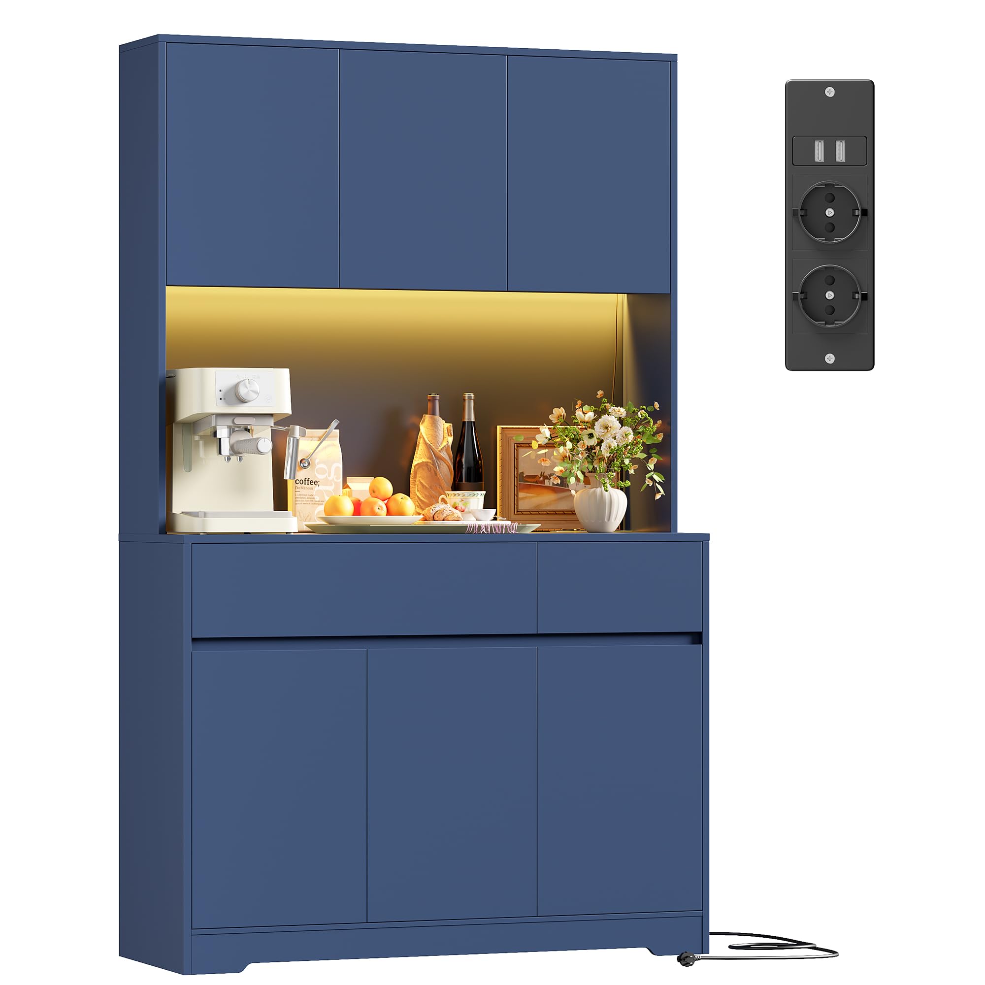 FirFurd Küchenschrank Buffetschrank mit LED und Steckdose Küchenschrank mit Arbeitsplatte Sideboard für Küche Wohnzimmer Esszimmer Küchenbuffet 180x100x38,5cm weiß