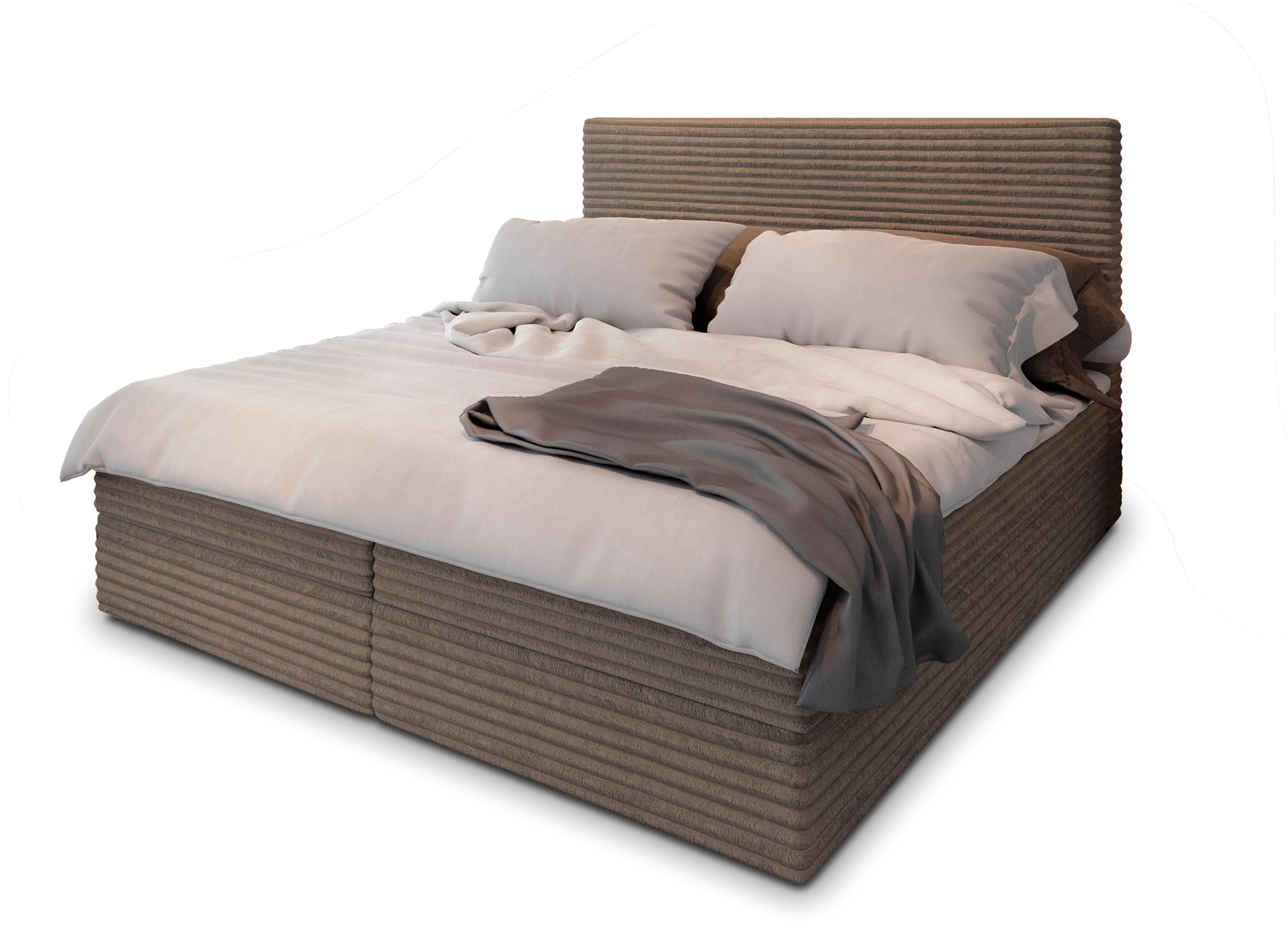 Masseno Boxspringbett PISA 160x200 cm Komplett-Set mit Matratze und Topper, Polsterbett mit Zwei Bettkästen -Creme, TILIA 03