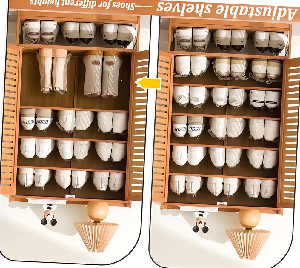 Generisch Schuhschrank Holz mit Korbgeflecht-Türen, Moderner Bambus Schuhschränke, Schuhregal mit Stauraum, Shoes Cabinet für Flur, Wohnzimmer, Schlafzimmer,H