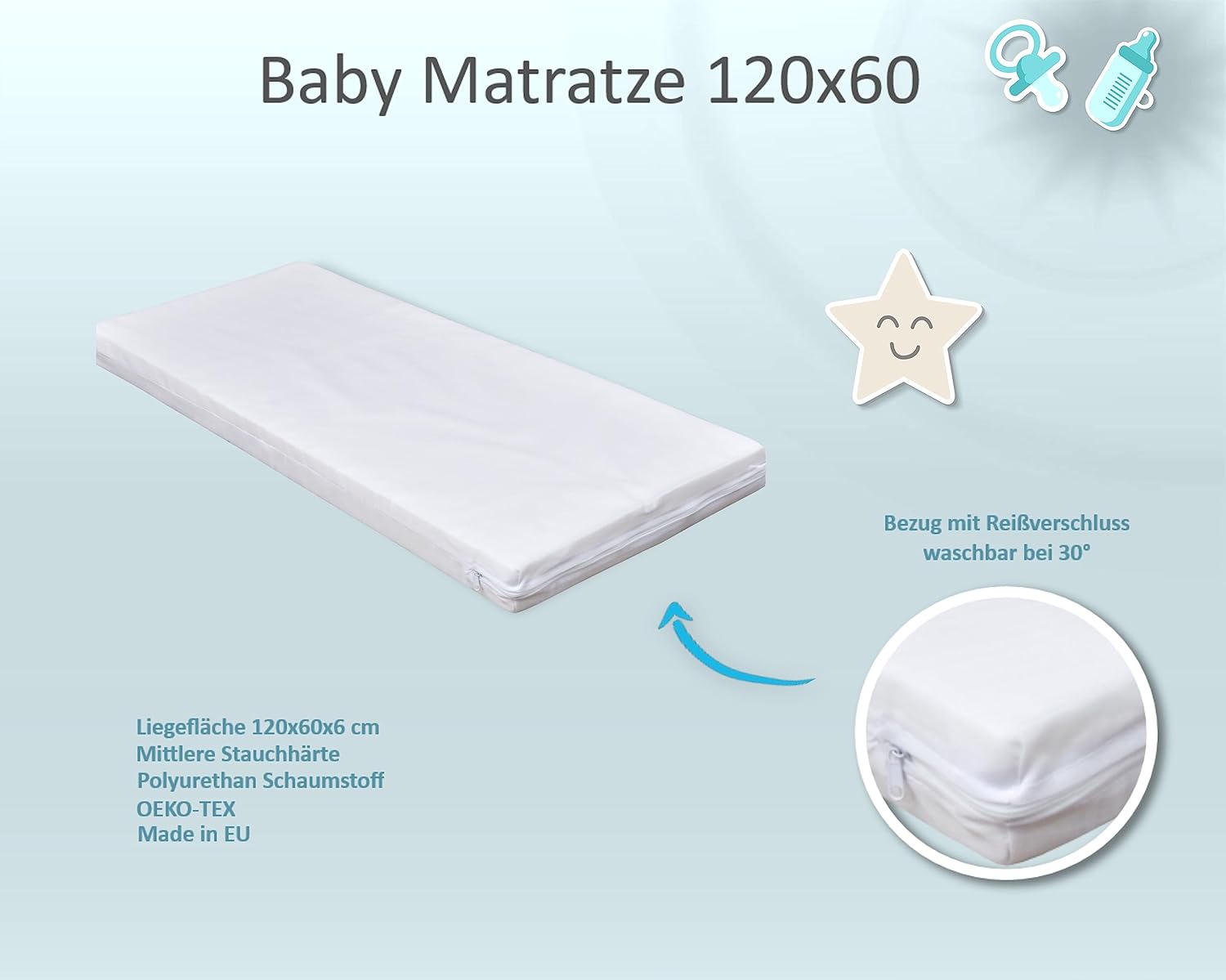 Babybett 60x120 weiß Kinderbett umbaubar zum Juniorbett Schublade Matratze Teddy Wippe Motiv