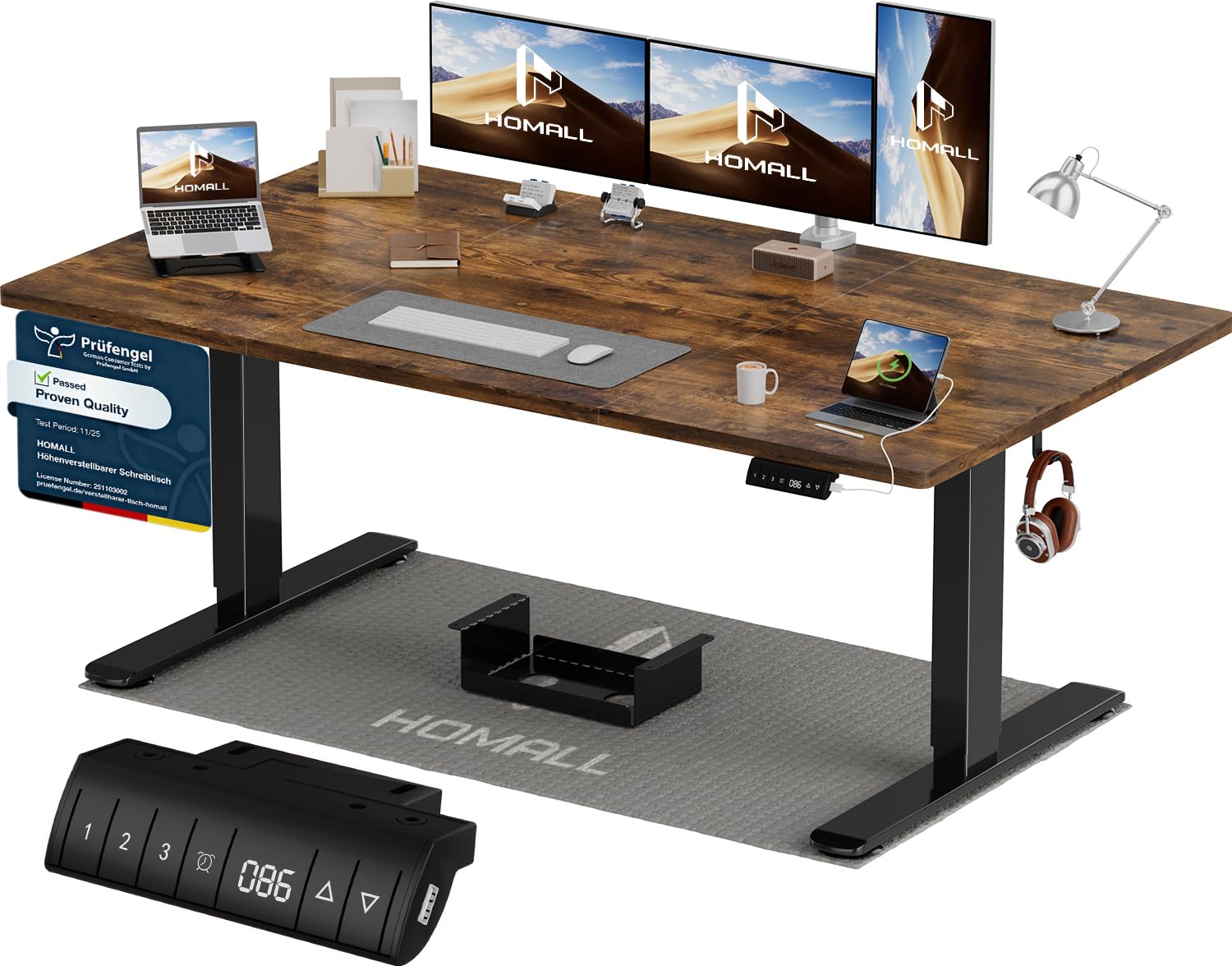 Homall Höhenverstellbarer Schreibtisch 200x80cm mit USB-A Ladeanschluss, Elektrischer Schreibtisch mit Kabel Management Tray, Standing Desk mit 3 Memory Funktion, Computertisch Weiß