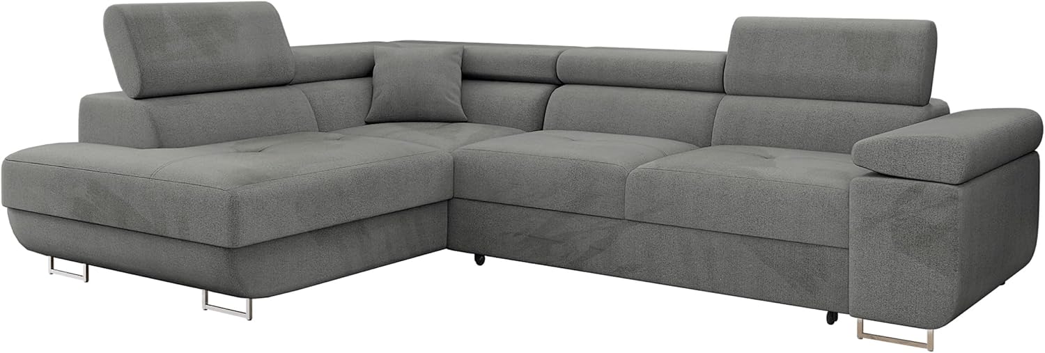 Mirjan24 Torezio Corner Sofa with Bed Box, Adjustable Headrests, Sofa with Sleep Function, Corner Couch for Living Room, Upholstered Corner, L-Shape Couch with Bed Function (Manila 16, Side: Left)