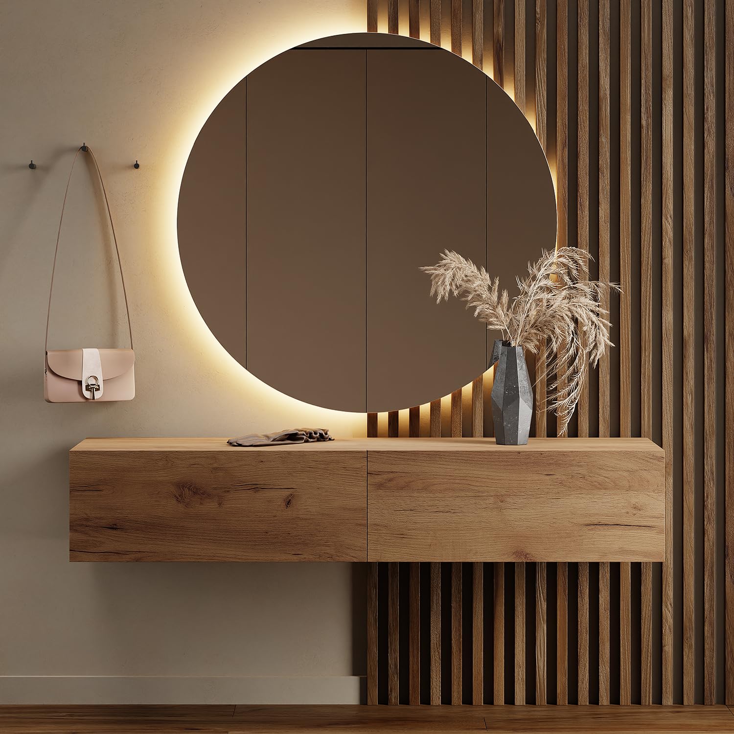 Planetmöbel Flur Möbel Garderobe Hängeschrank 2X 140 cm Gold Eiche - Anthrazit, Kompaktgarderobe mit Klappe als Stauraum, Wandgarderobe hängend oder stehend, 37,8T x 140B x 32,5H cm