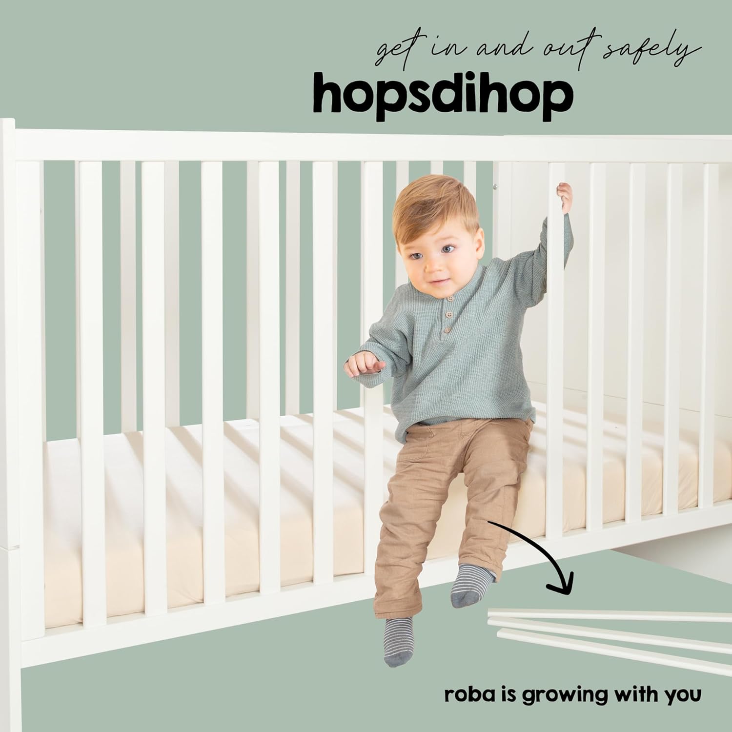 roba Babybett Set Adam & Eule - 70 x 140 cm - Mitwachsendes Kinderbett mit Bettwäsche, Himmel, Matratze - Höhenverstellbar - zu Juniorbett umbaubar - Holz weiß