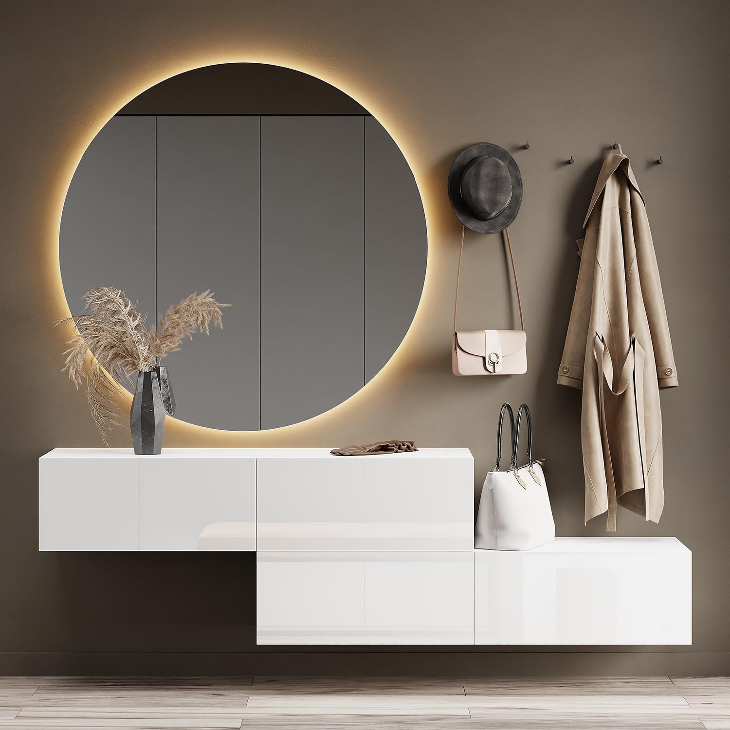 Planetmöbel Flur Möbel Garderobe Hängeschrank 2X 140 cm Gold Eiche - Anthrazit, Kompaktgarderobe mit Klappe als Stauraum, Wandgarderobe hängend oder stehend, 37,8T x 140B x 32,5H cm