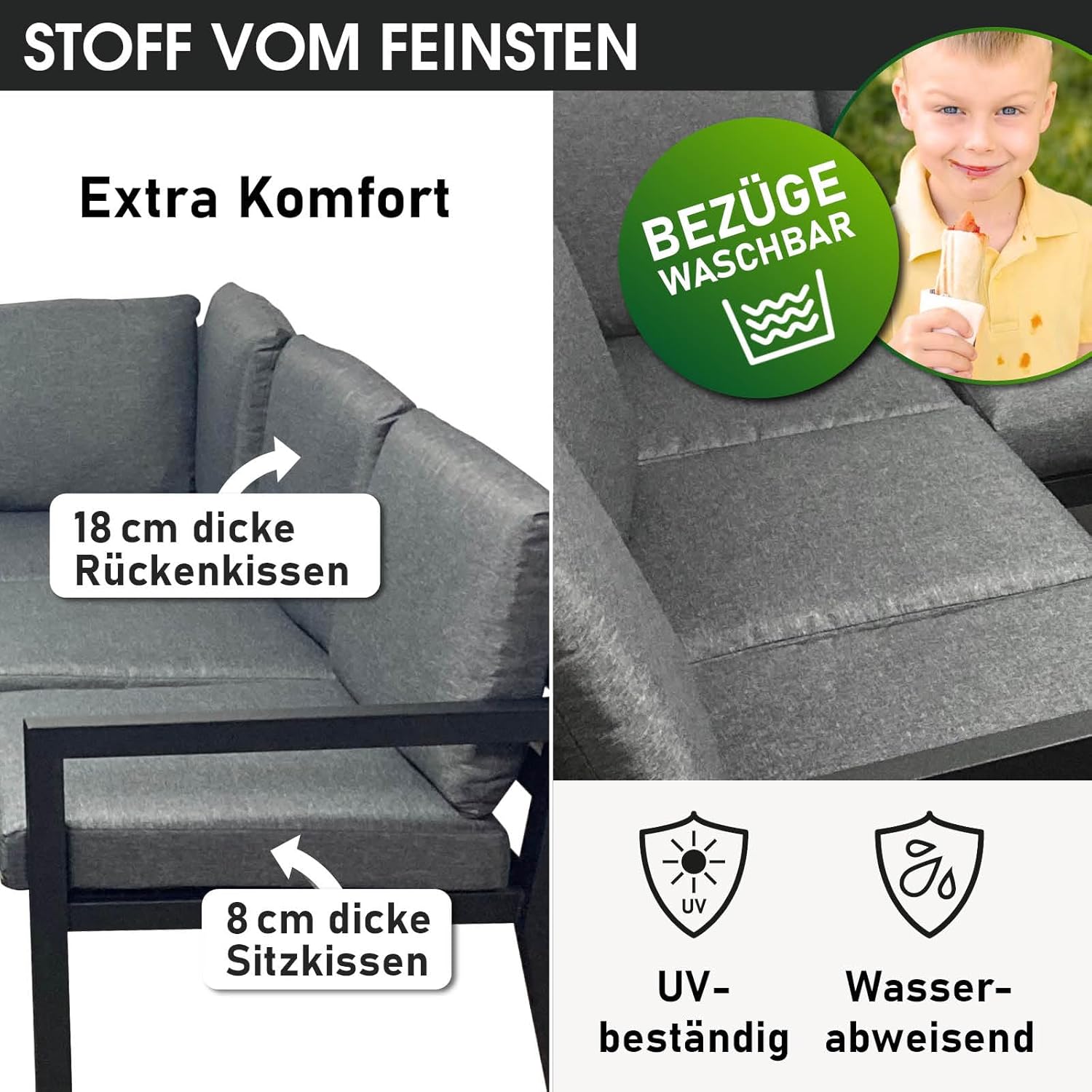BRAST Loungemöbel Garten Set Madrid | bis zu 11 Personen | 296x170x70cm | wetterfest wasserabweisend | stabiles Stahlgestell | Outdoor Sofa Dining Lounge Gartenmöbel Sitzgruppe Essgruppe