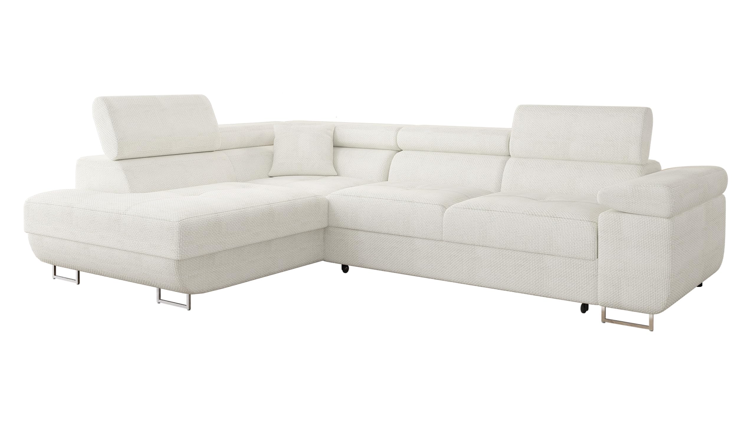 Mirjan24 Torezio Corner Sofa with Bed Box, Adjustable Headrests, Sofa with Sleep Function, Corner Couch for Living Room, Upholstered Corner, L-Shape Couch with Bed Function (Manila 16, Side: Left)