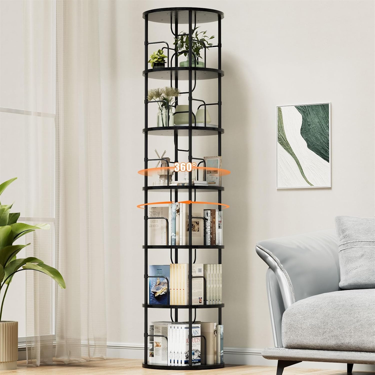Generisch 360° Drehbares Bücherregal, Bodenstehendes Bücherschrank Aus Holz, Bookshelf Mit 5 Ebenen, Verstellbare Ebenen, Standregal, 45×45×160cm, Weiß