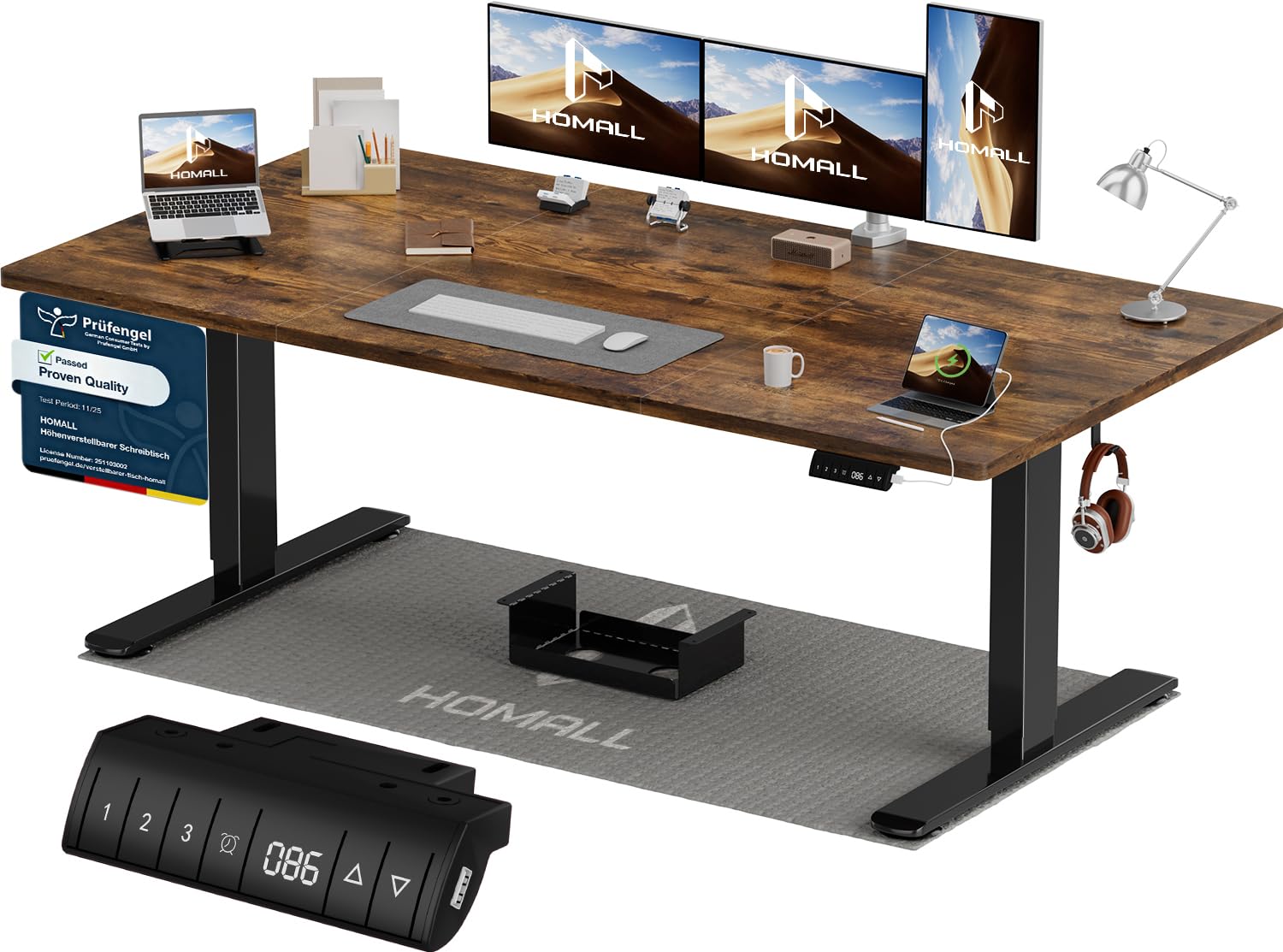 Homall Höhenverstellbarer Schreibtisch 200x80cm mit USB-A Ladeanschluss, Elektrischer Schreibtisch mit Kabel Management Tray, Standing Desk mit 3 Memory Funktion, Computertisch Weiß
