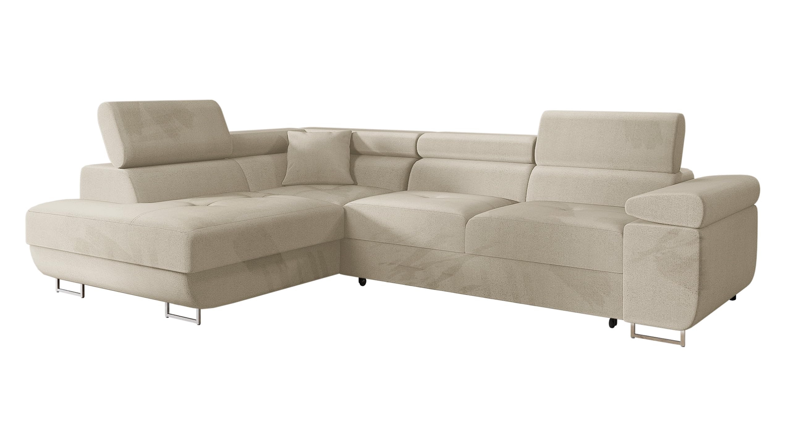 Mirjan24 Torezio Corner Sofa with Bed Box, Adjustable Headrests, Sofa with Sleep Function, Corner Couch for Living Room, Upholstered Corner, L-Shape Couch with Bed Function (Manila 16, Side: Left)