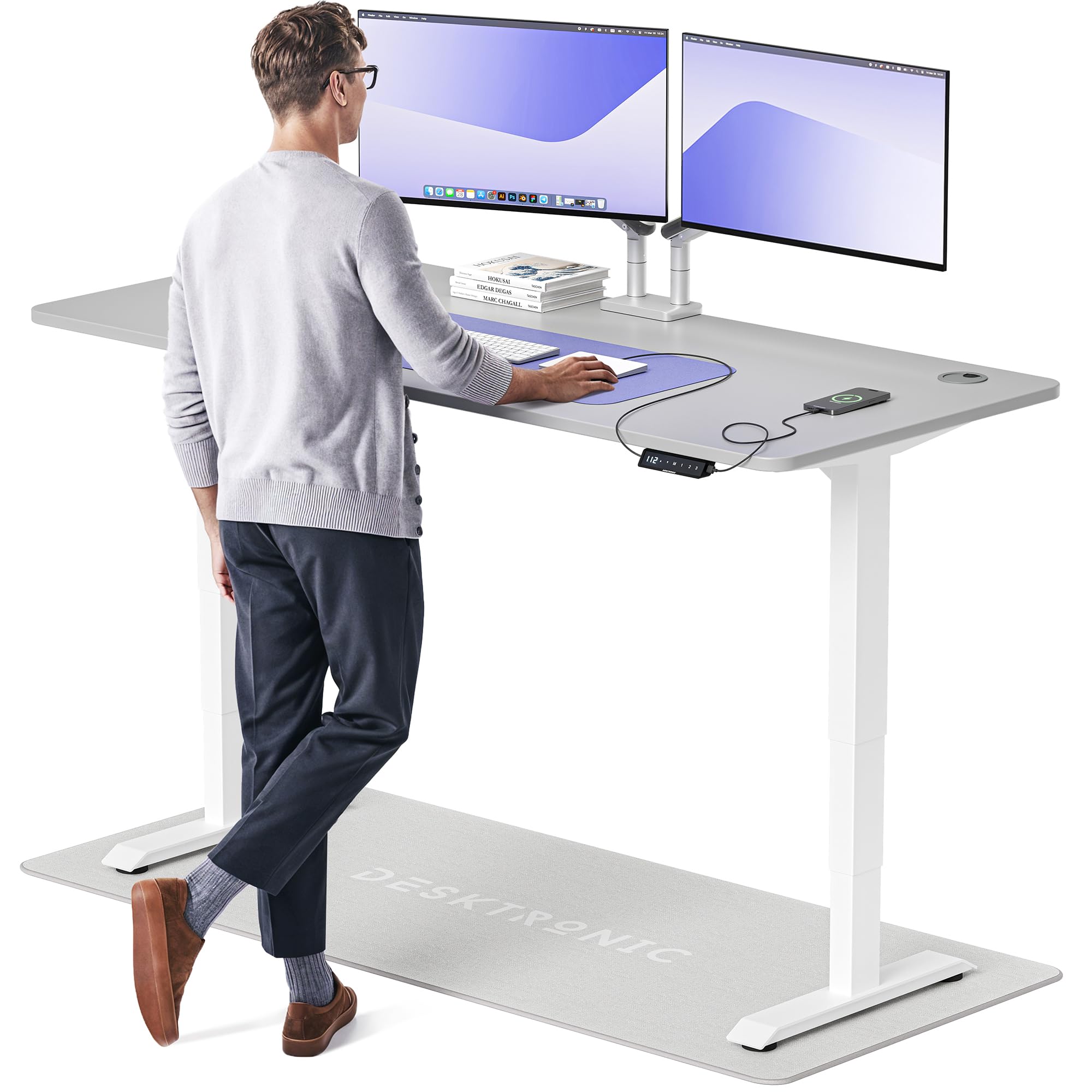 Desktronic HomePro Höhenverstellbarer Schreibtisch 160 × 80 cm – Elektrischer Schreibtisch Mit Zwei Elektrischen Motoren, Touchscreen-Steuerung und Integrierten USB-A- und USB-C-Ladeanschlüssen