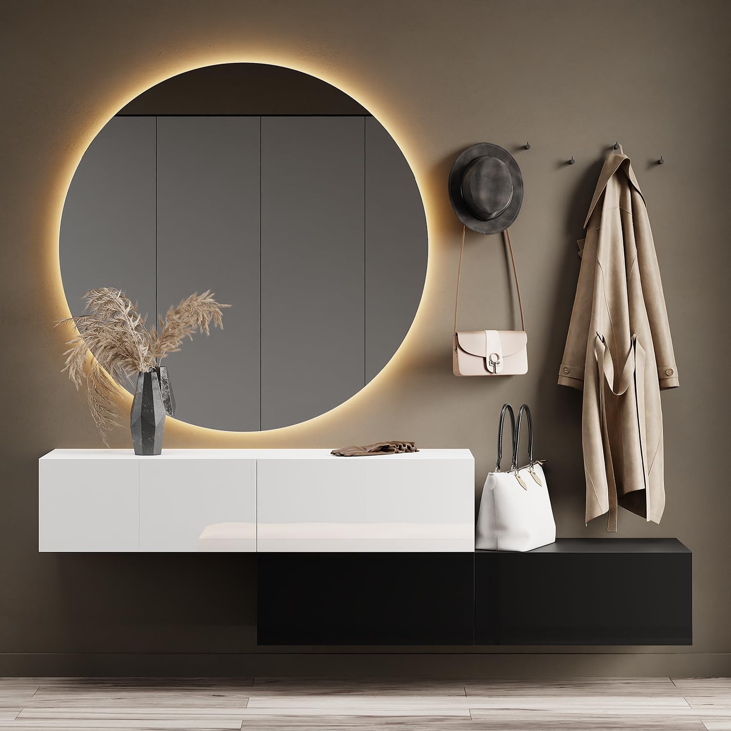 Planetmöbel Flur Möbel Garderobe Hängeschrank 2X 140 cm Gold Eiche - Anthrazit, Kompaktgarderobe mit Klappe als Stauraum, Wandgarderobe hängend oder stehend, 37,8T x 140B x 32,5H cm