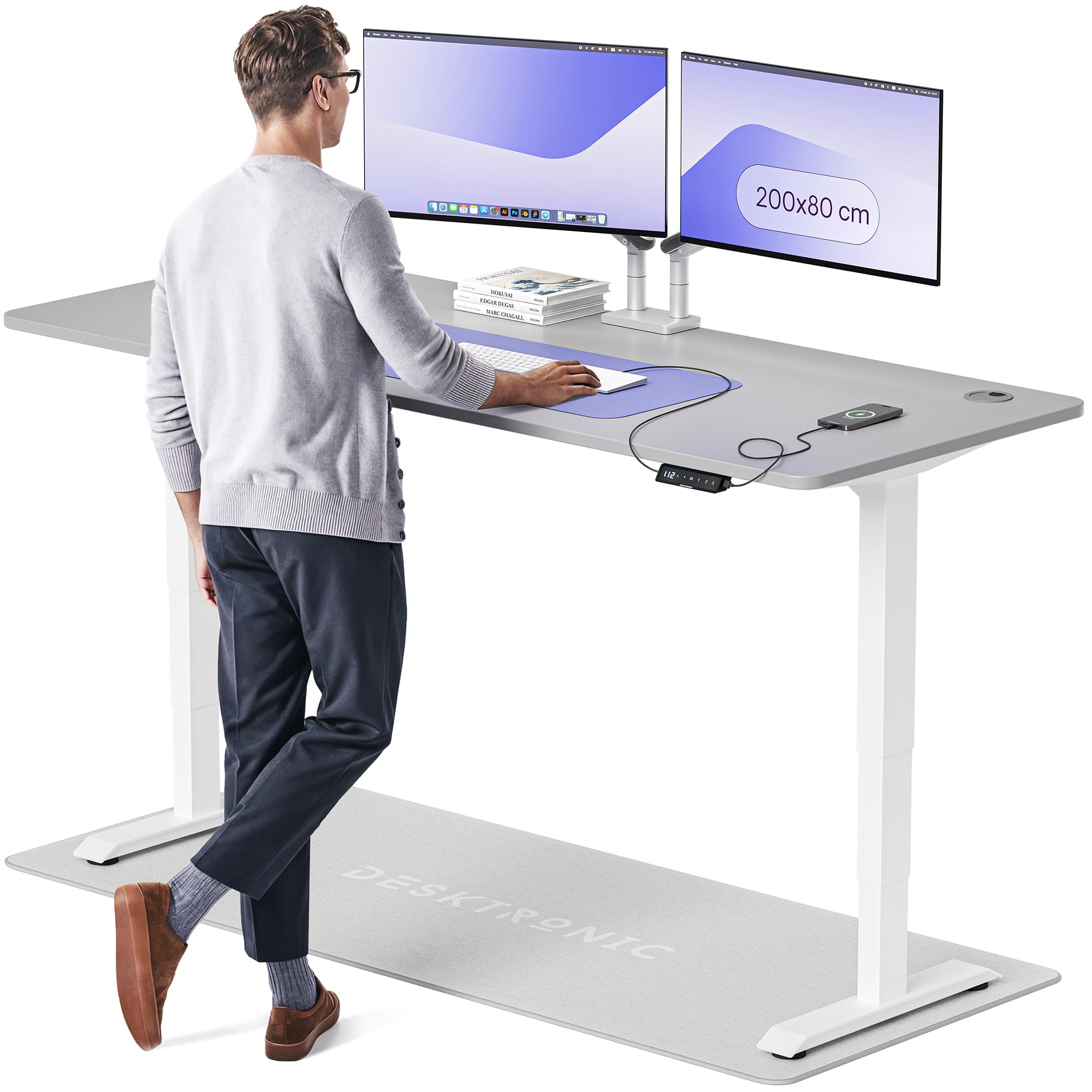 Desktronic HomePro Höhenverstellbarer Schreibtisch 160 × 80 cm – Elektrischer Schreibtisch Mit Zwei Elektrischen Motoren, Touchscreen-Steuerung und Integrierten USB-A- und USB-C-Ladeanschlüssen