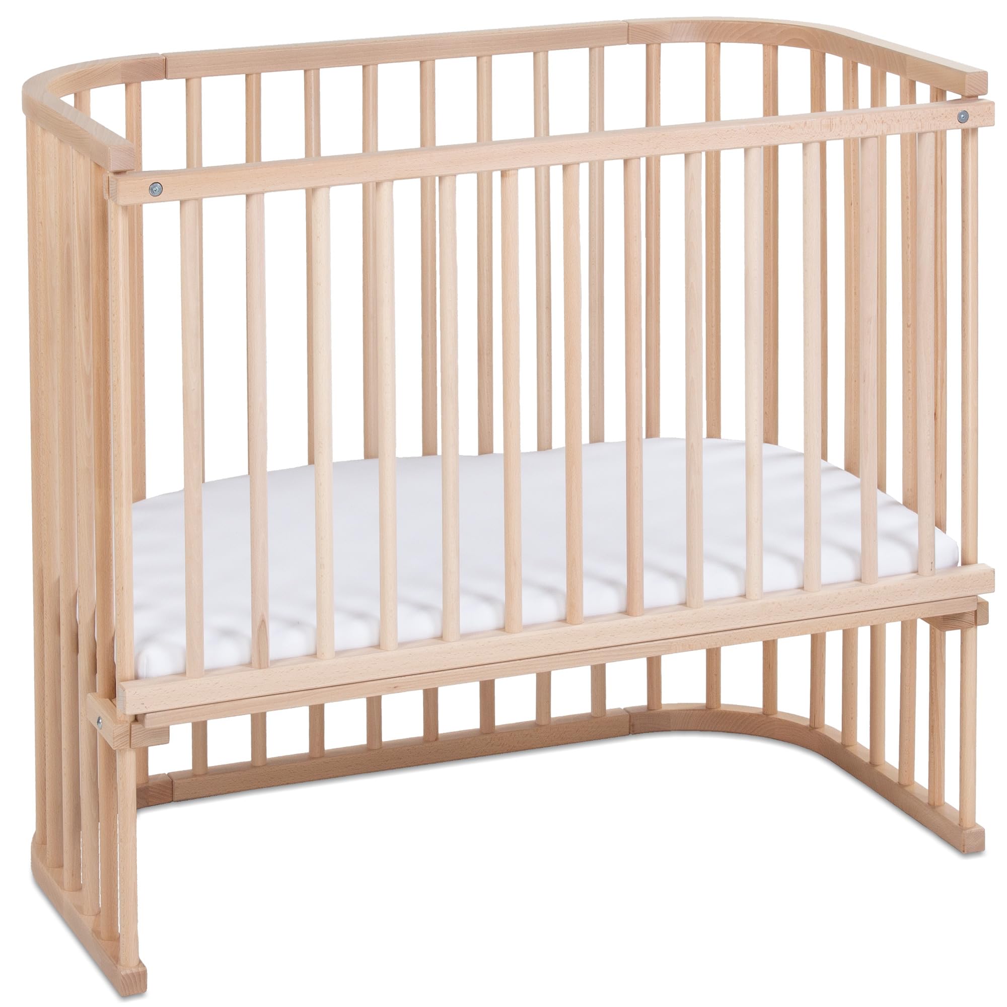 babybay Original Beistellbett aus massivem Buchenholz / kompakt & verwandelbar / Kinderbett Höhe stufenlos verstellbar & umweltfreundlich / mitwachsendes Babybett (weiß lackiert) / inkl. Matratze