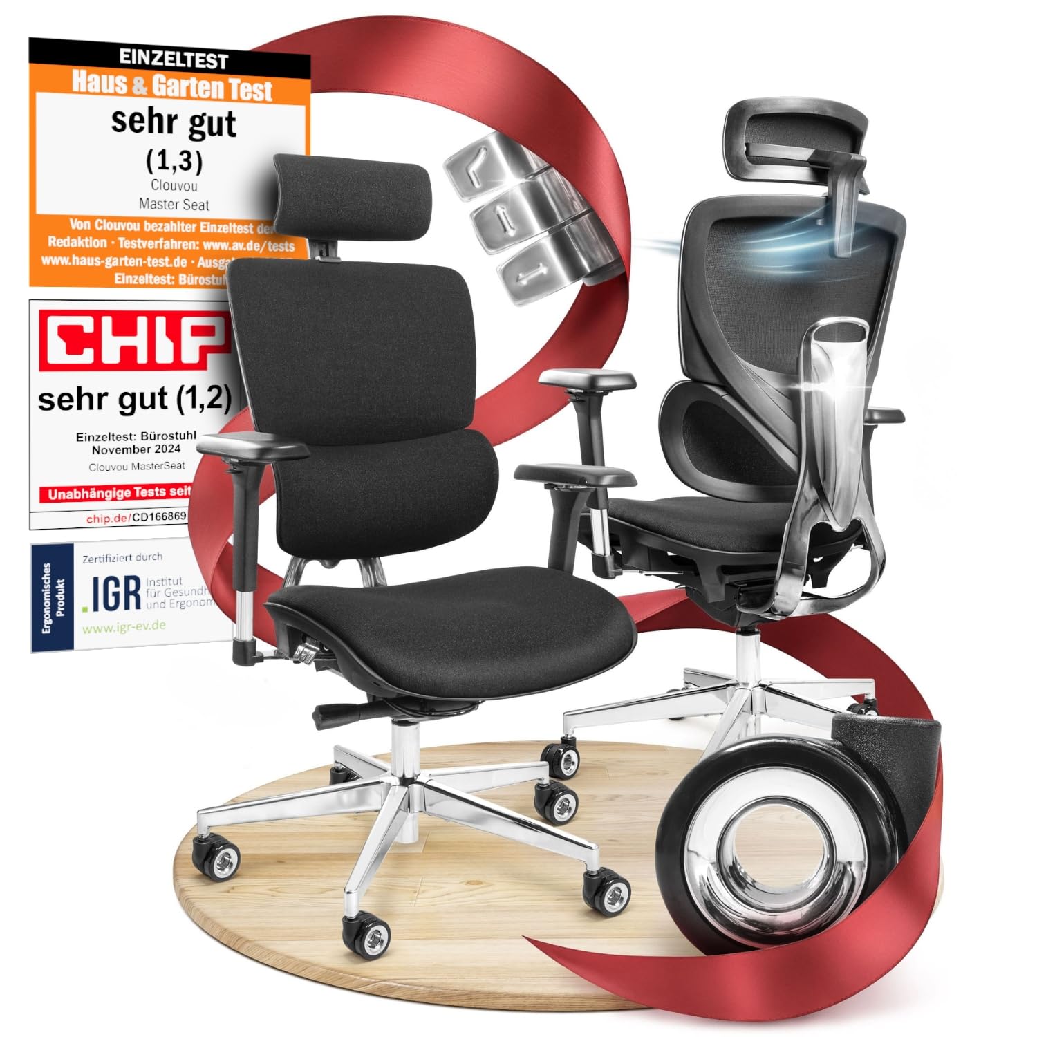 CLOUVOU BrightSeat Bürostuhl Ergonomisch [TESTSIEGER] Schreibtischstuhl 100% individuell einstellbar | Büro Stuhl & Gaming Stuhl | Computerstuhl Home Office Chair Ergonomic | Drehstuhl 150 kg