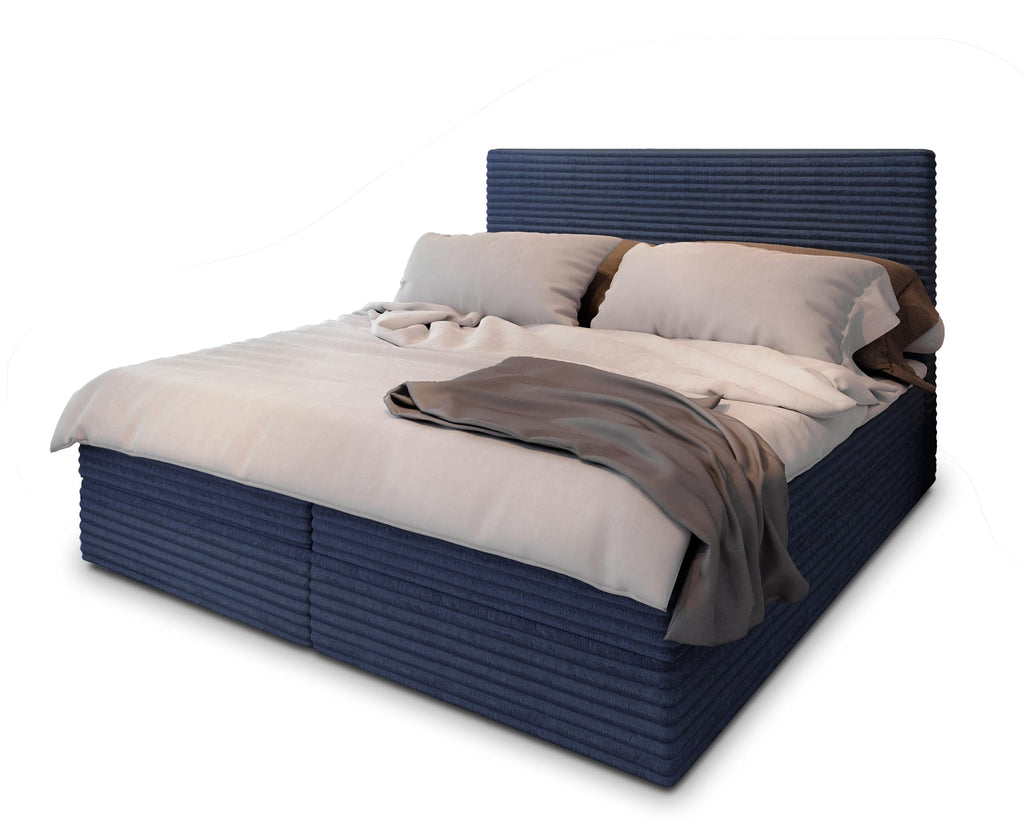 Masseno Boxspringbett PISA 160x200 cm Komplett-Set mit Matratze und Topper, Polsterbett mit Zwei Bettkästen -Creme, TILIA 03
