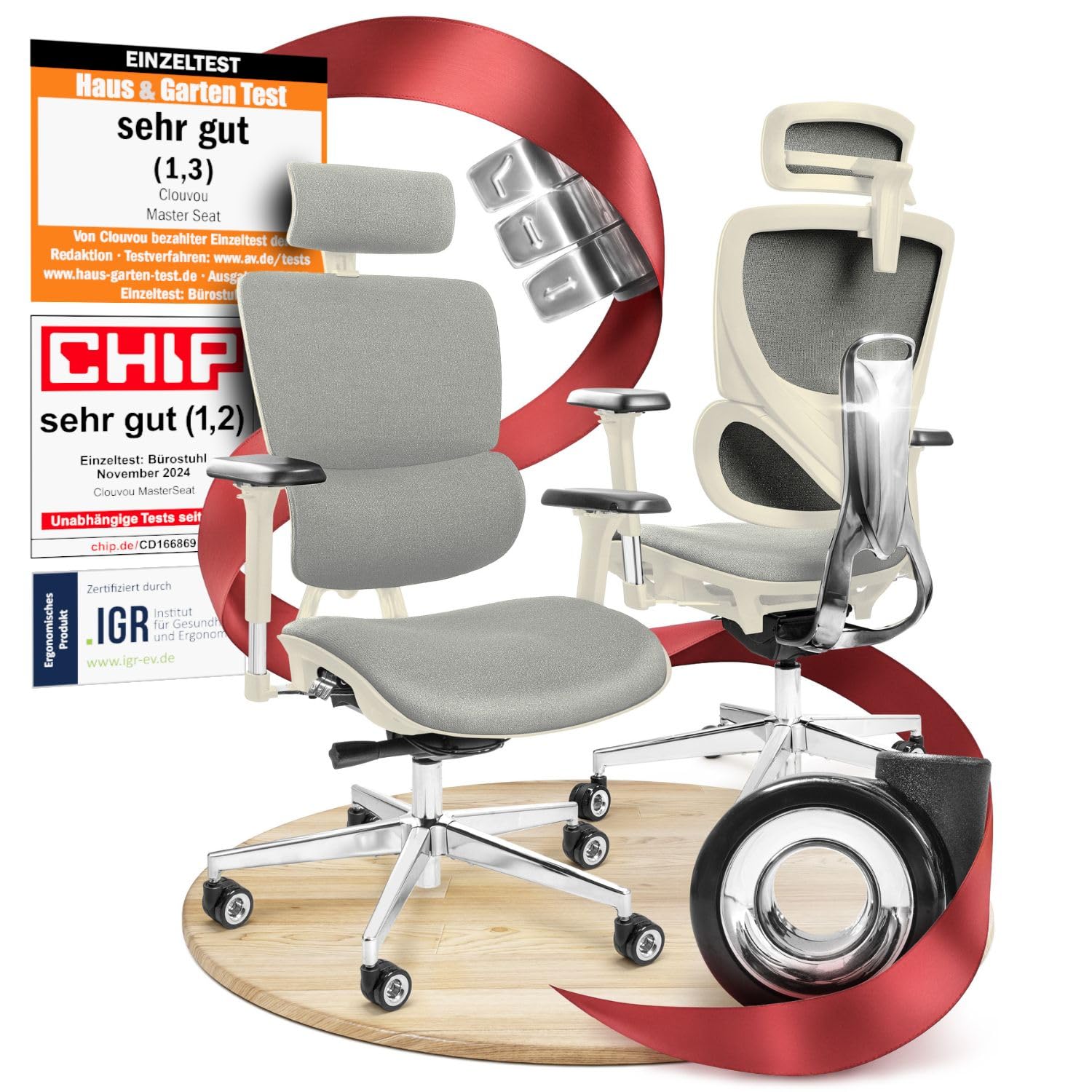 CLOUVOU BrightSeat Bürostuhl Ergonomisch [TESTSIEGER] Schreibtischstuhl 100% individuell einstellbar | Büro Stuhl & Gaming Stuhl | Computerstuhl Home Office Chair Ergonomic | Drehstuhl 150 kg