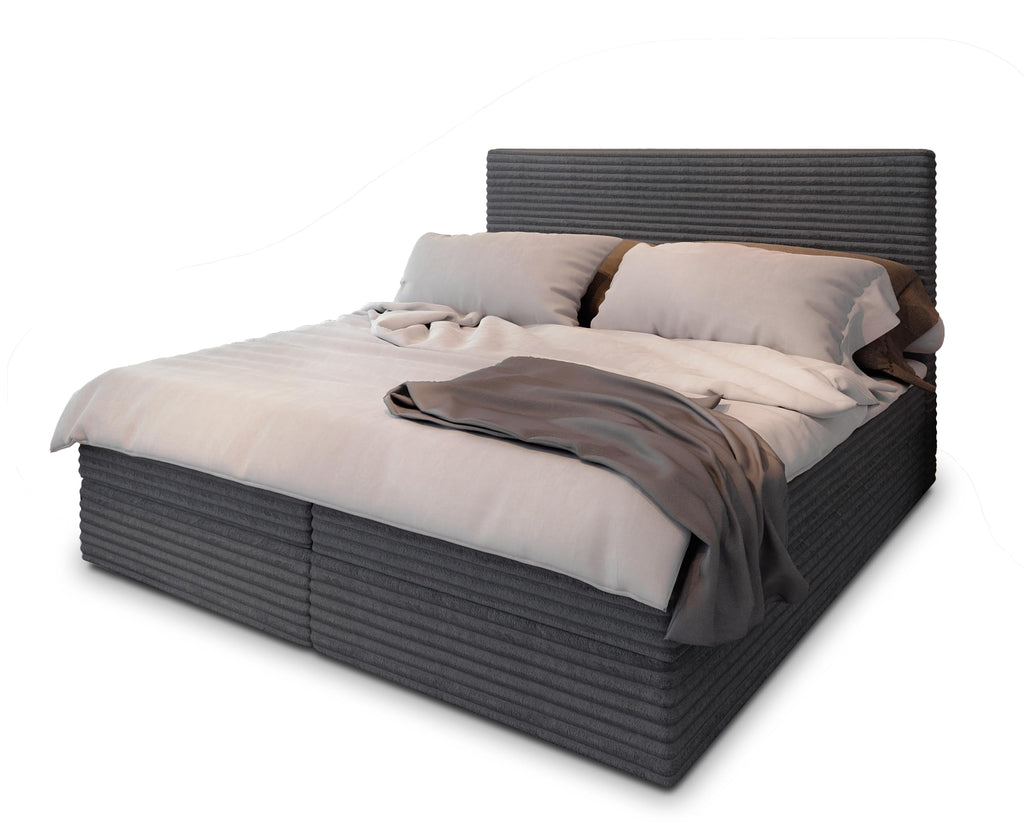 Masseno Boxspringbett PISA 160x200 cm Komplett-Set mit Matratze und Topper, Polsterbett mit Zwei Bettkästen -Creme, TILIA 03