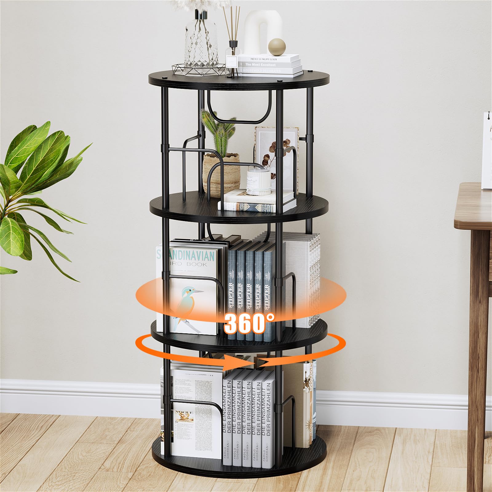 Generisch 360° Drehbares Bücherregal, Bodenstehendes Bücherschrank Aus Holz, Bookshelf Mit 5 Ebenen, Verstellbare Ebenen, Standregal, 45×45×160cm, Weiß
