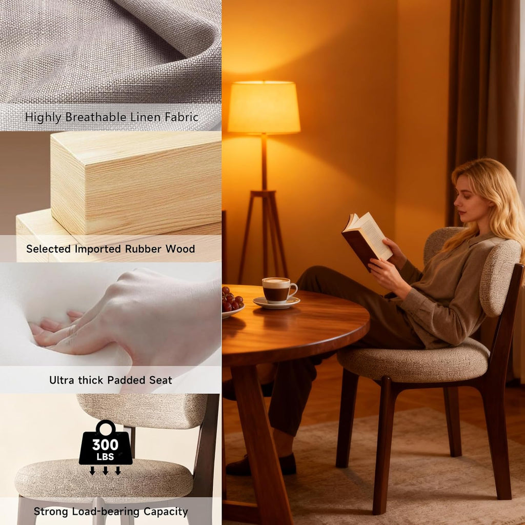 Generisch Esszimmerstühle 4er Set aus Holz, Moderne Polsterstuhl Essstühle, Küchenstühle mit Geschwungener Rückenlehne, Esszimmerstühle mit Holzbein für Esszimmer, Küche(Walnussbeine/Khaki)