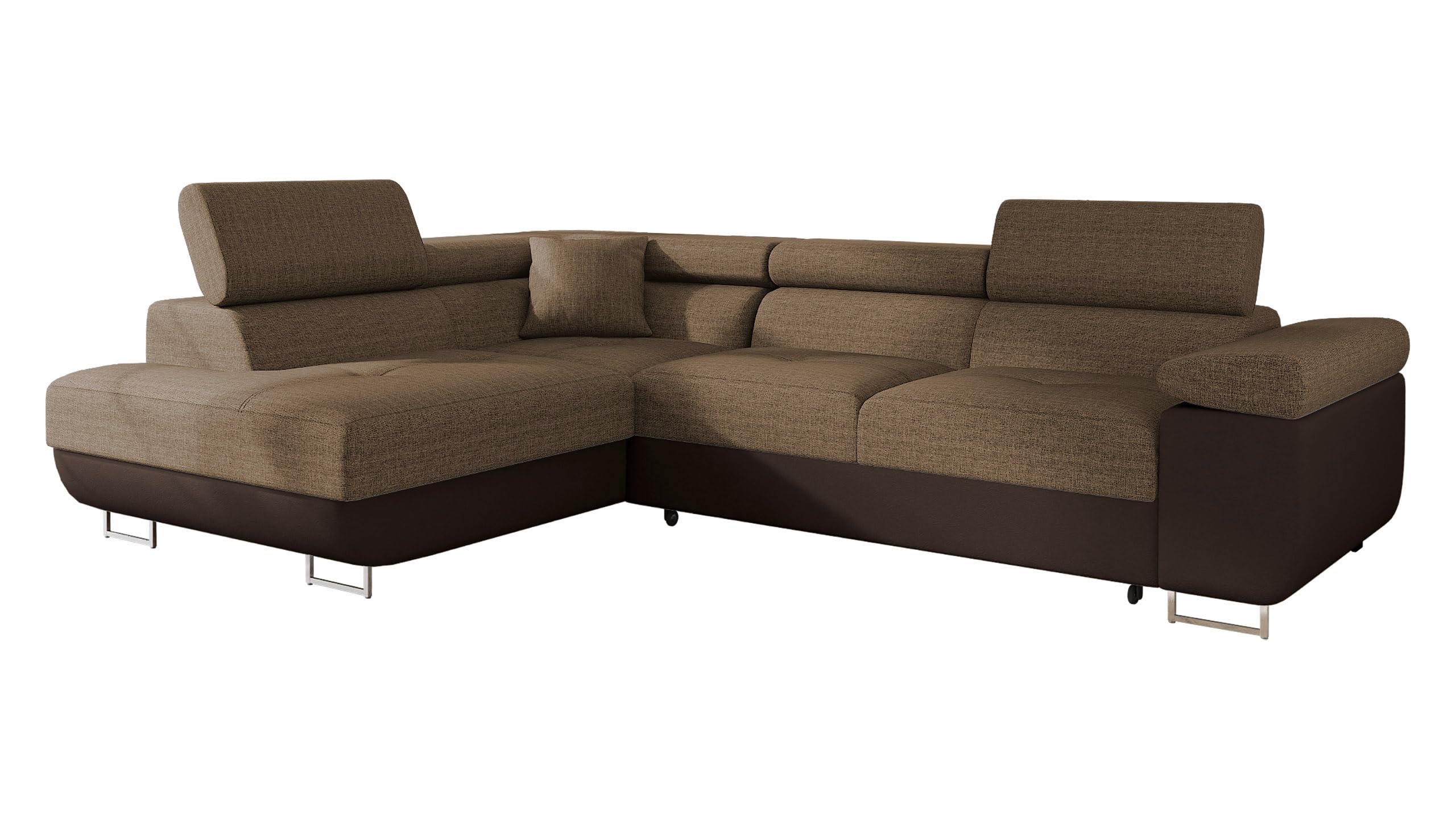 Mirjan24 Torezio Corner Sofa with Bed Box, Adjustable Headrests, Sofa with Sleep Function, Corner Couch for Living Room, Upholstered Corner, L-Shape Couch with Bed Function (Manila 16, Side: Left)