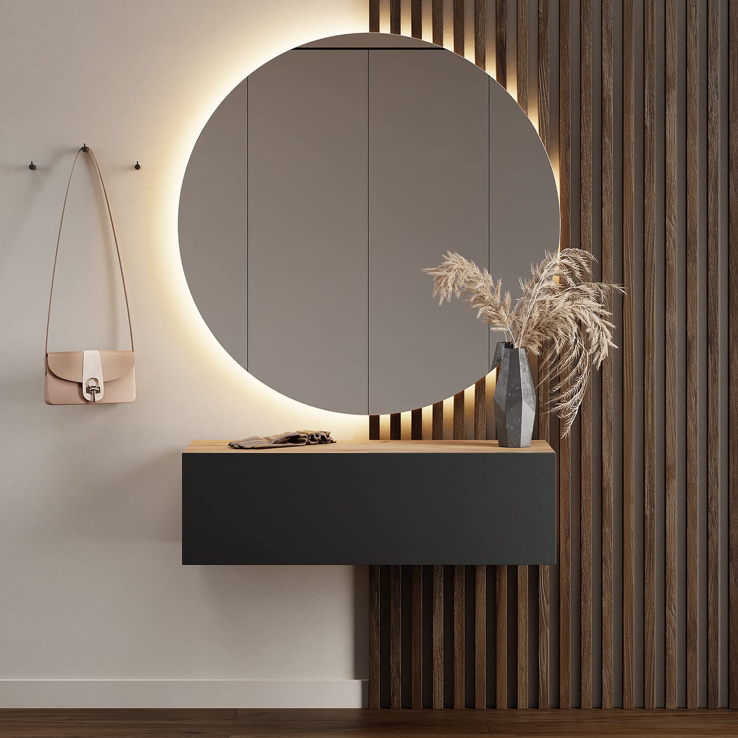 Planetmöbel Flur Möbel Garderobe Hängeschrank 2X 140 cm Gold Eiche - Anthrazit, Kompaktgarderobe mit Klappe als Stauraum, Wandgarderobe hängend oder stehend, 37,8T x 140B x 32,5H cm