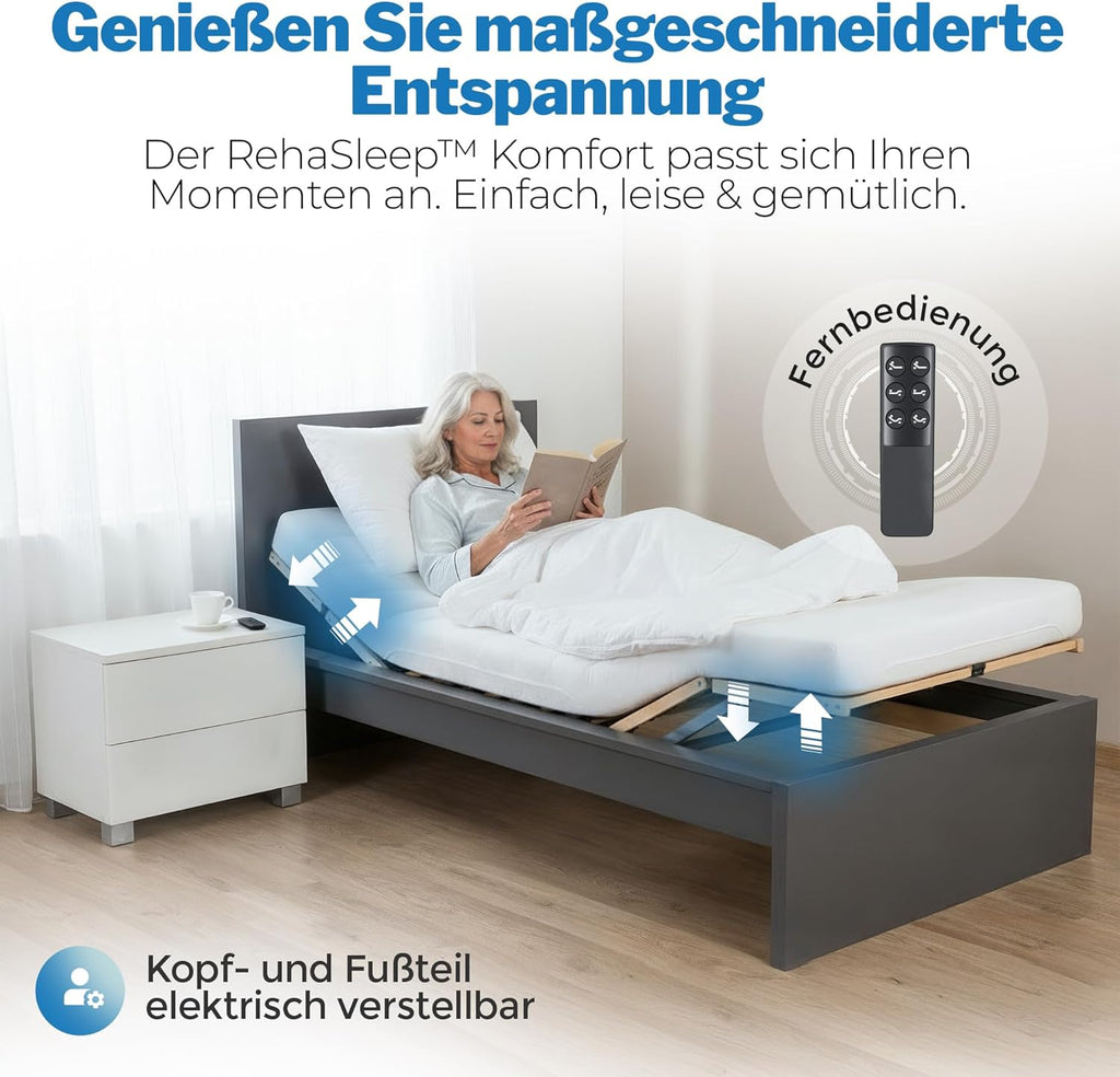 Lattenrost elektrisch verstellbar Komfort 100x200 – 28 Birkenholzleisten für erholsamen Schlaf – 100 Nächte Probeschlafen – Lattenrost elektrisch Made in Germany