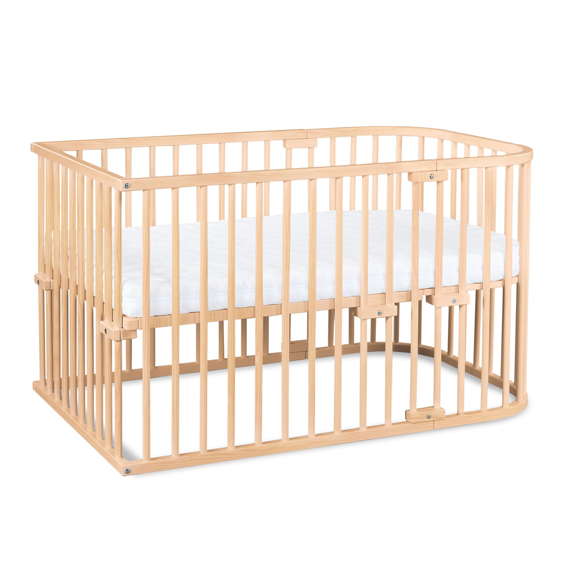 babybay Original Beistellbett aus massivem Buchenholz / kompakt & verwandelbar / Kinderbett Höhe stufenlos verstellbar & umweltfreundlich / mitwachsendes Babybett (weiß lackiert) / inkl. Matratze