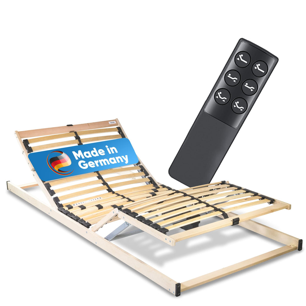 Lattenrost elektrisch verstellbar Komfort 100x200 – 28 Birkenholzleisten für erholsamen Schlaf – 100 Nächte Probeschlafen – Lattenrost elektrisch Made in Germany