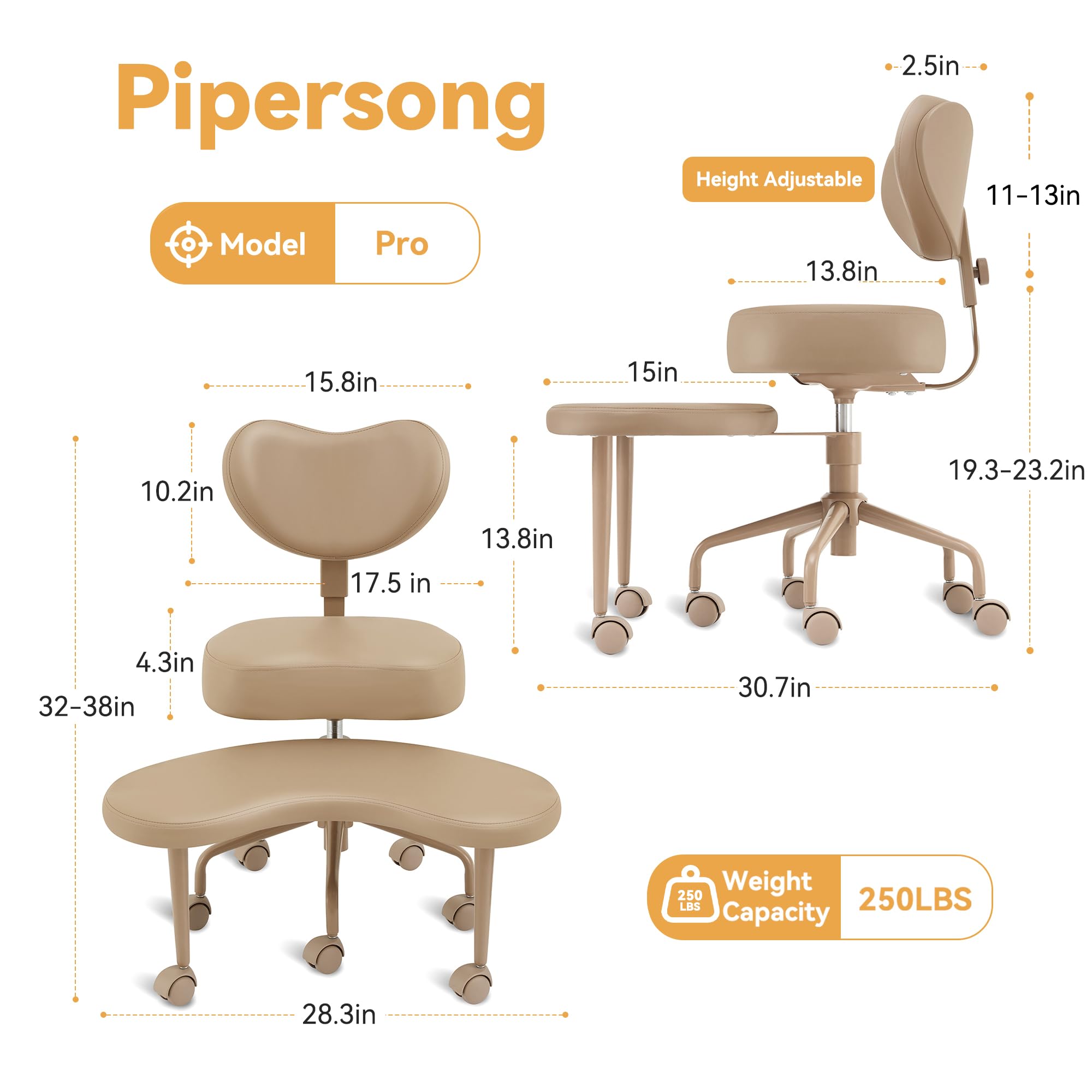 Pipersong ADHS-Stuhl mit verstellbaren Armlehnen, Criss Cross Schreibtischstuhl mit flexiblem Rückenkissen, drehbarer Fußstütze und Rädern