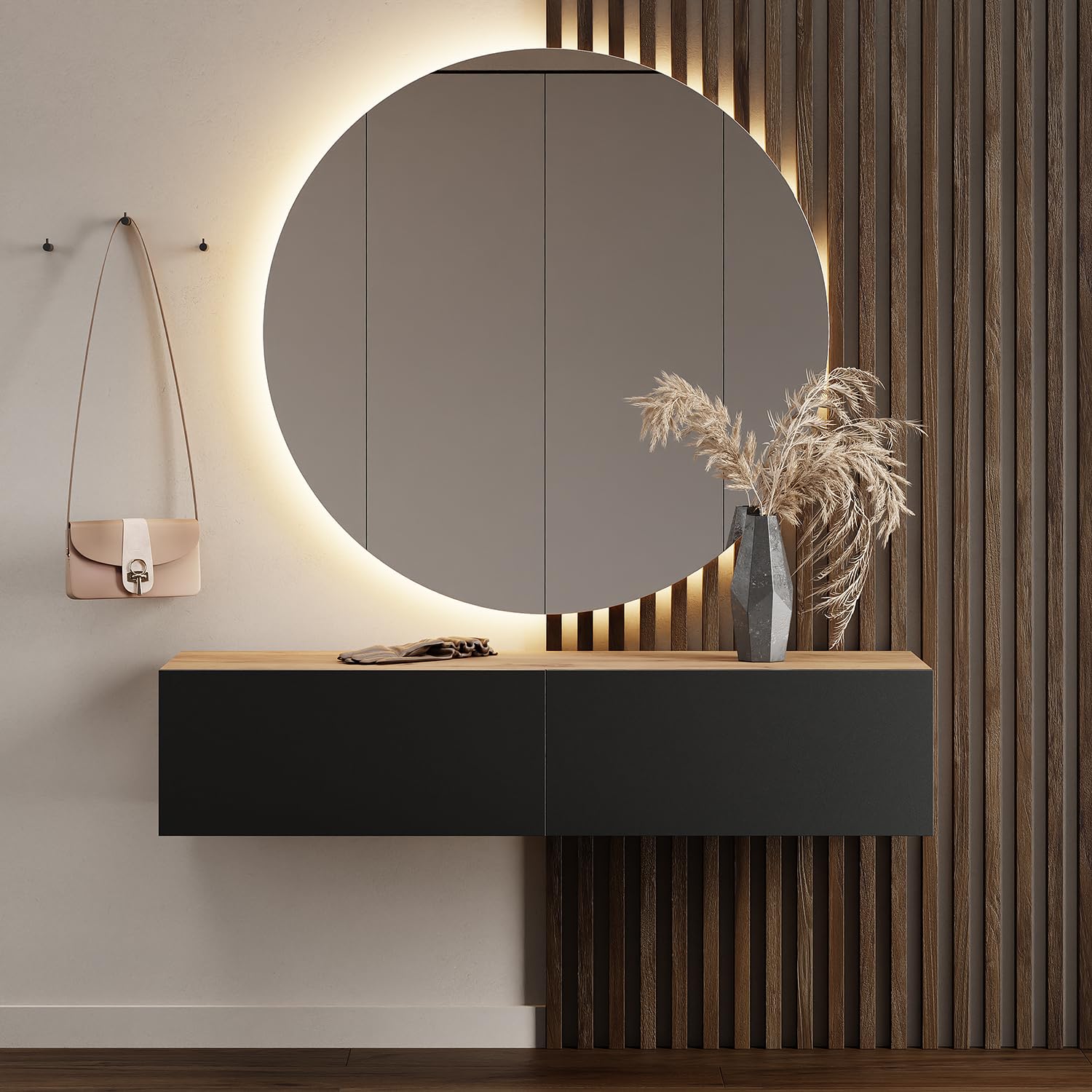 Planetmöbel Flur Möbel Garderobe Hängeschrank 2X 140 cm Gold Eiche - Anthrazit, Kompaktgarderobe mit Klappe als Stauraum, Wandgarderobe hängend oder stehend, 37,8T x 140B x 32,5H cm