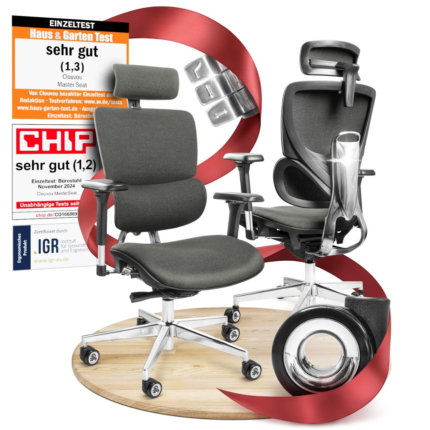 CLOUVOU BrightSeat Bürostuhl Ergonomisch [TESTSIEGER] Schreibtischstuhl 100% individuell einstellbar | Büro Stuhl & Gaming Stuhl | Computerstuhl Home Office Chair Ergonomic | Drehstuhl 150 kg