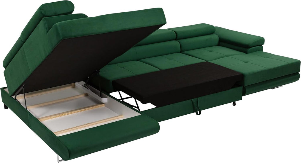 Mirjan24 Ecksofa Torezio Bis mit Bettkasten, Einstellbare Kopfstützen, Sofa mit Schlaffunktion, Eckcouch für Wohnzimmer, Polsterecke, U-Form Couch mit Bettfunktion (Soft 011 + Lux 06, Seite: Rechts)