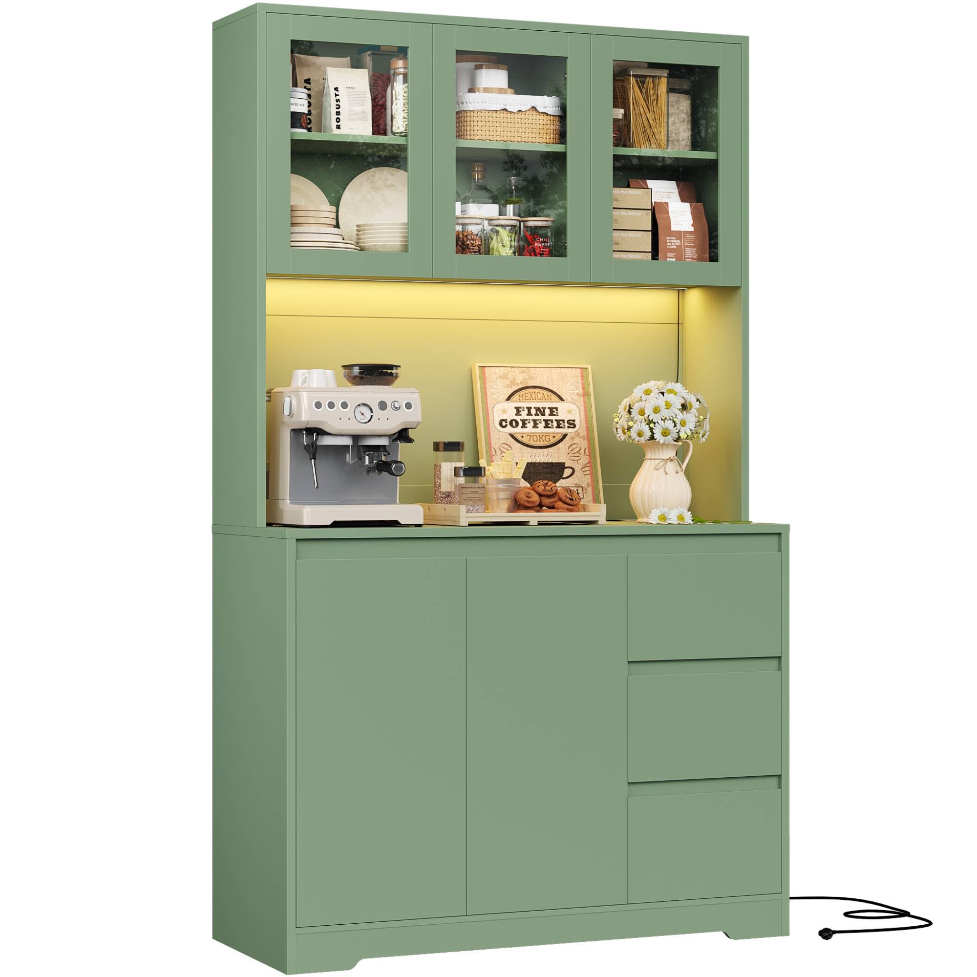 FirFurd Küchenschrank mit LED und Steckdosenleiste Buffetschrank Küchenschrank mit Arbeitsplatte und 3 Schubladen Küchenbuffet mit Verstellbares Regal Sideboard für Küche 180x100x38.5 cm weiß