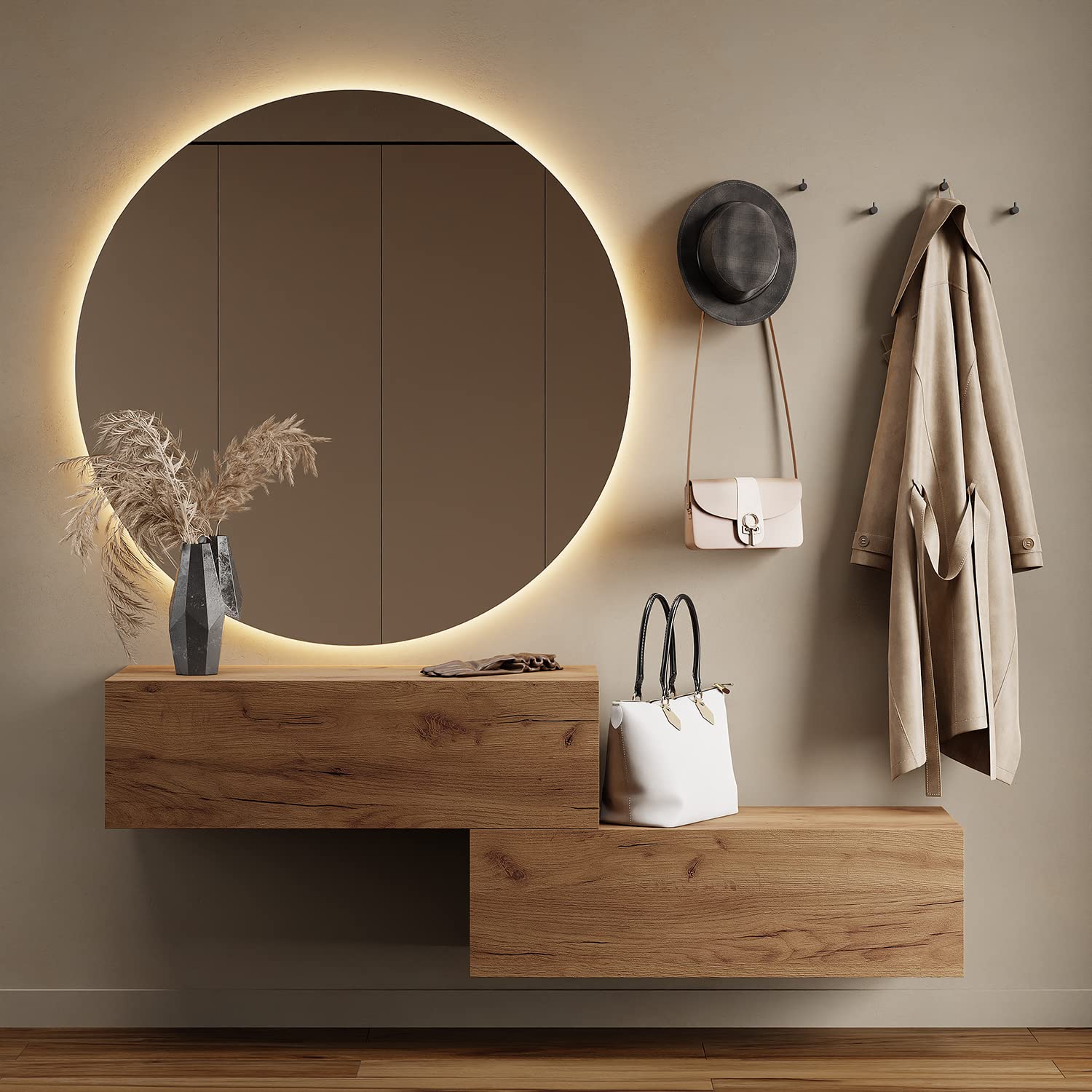 Planetmöbel Flur Möbel Garderobe Hängeschrank 2X 140 cm Gold Eiche - Anthrazit, Kompaktgarderobe mit Klappe als Stauraum, Wandgarderobe hängend oder stehend, 37,8T x 140B x 32,5H cm
