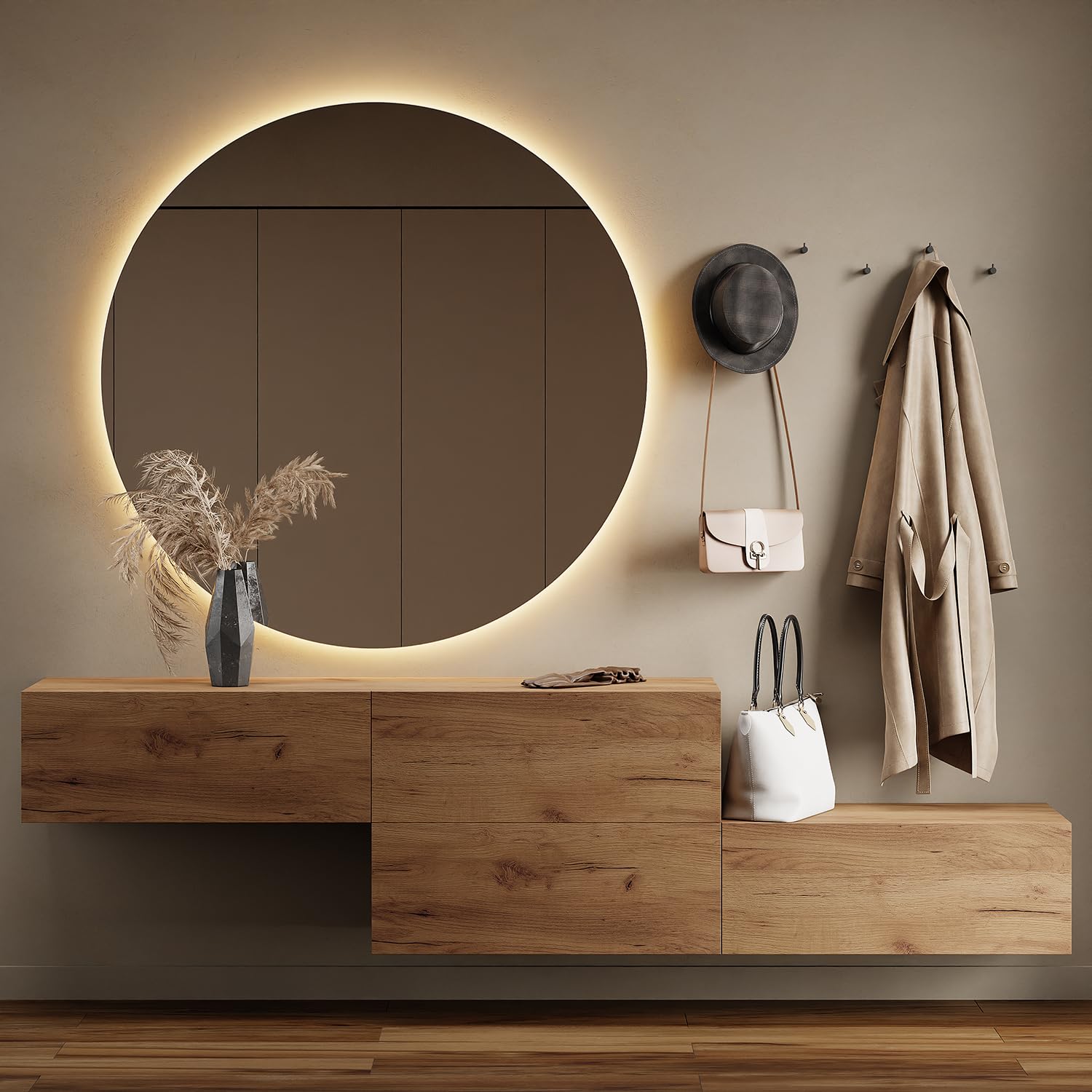 Planetmöbel Flur Möbel Garderobe Hängeschrank 2X 140 cm Gold Eiche - Anthrazit, Kompaktgarderobe mit Klappe als Stauraum, Wandgarderobe hängend oder stehend, 37,8T x 140B x 32,5H cm
