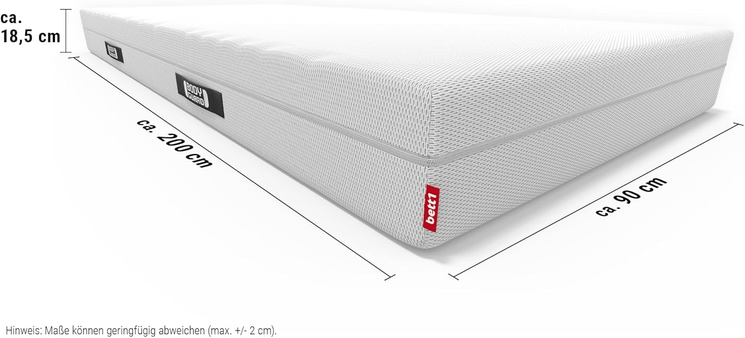 bett1 Bodyguard Anti-Kartell-Matratze 90x200. Deutschlands meistgekaufte Matratze (2in1 Liegehärten Mittelfest & Fester, Bezug 60°C waschbar, Oeko-TEX 100, Ergonomiemodule, QXSchaum)