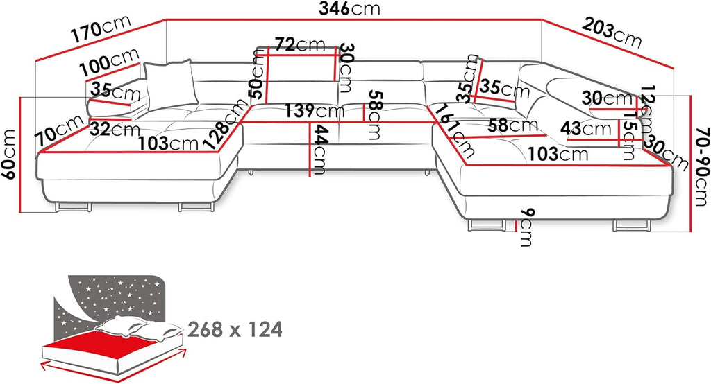 Mirjan24 Ecksofa Torezio Bis mit Bettkasten, Einstellbare Kopfstützen, Sofa mit Schlaffunktion, Eckcouch für Wohnzimmer, Polsterecke, U-Form Couch mit Bettfunktion (Soft 011 + Lux 06, Seite: Rechts)