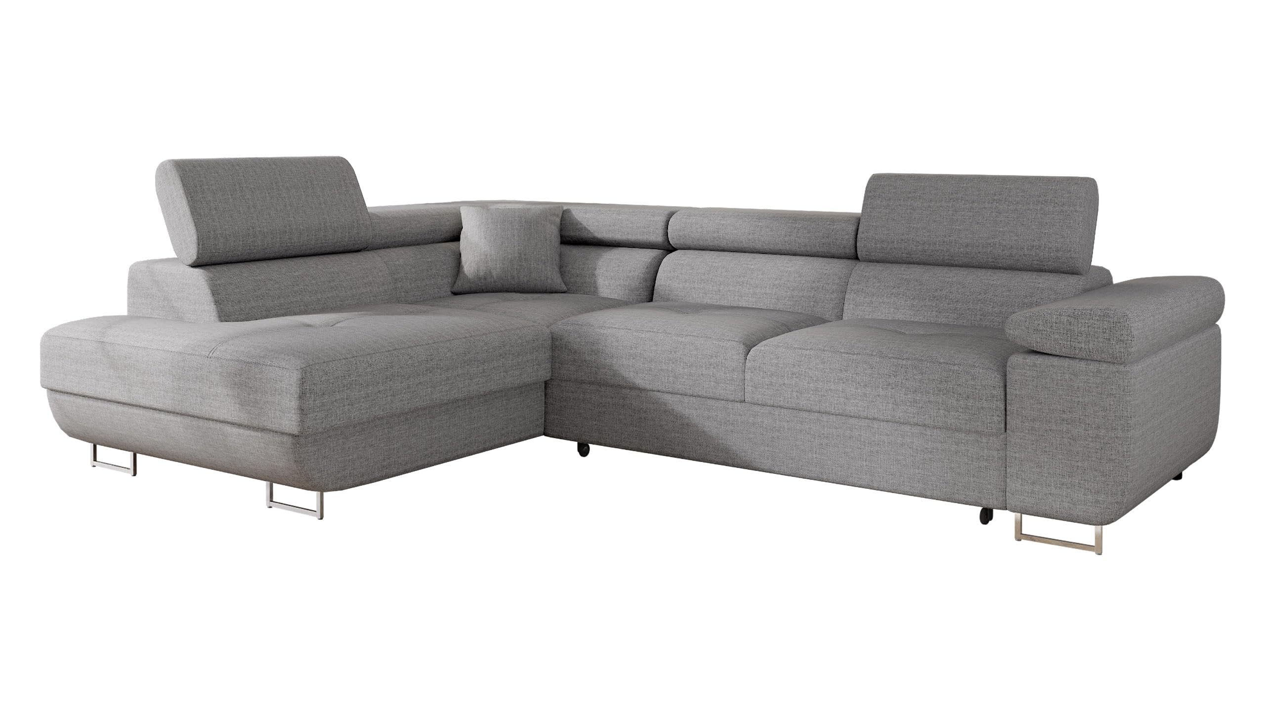 Mirjan24 Torezio Corner Sofa with Bed Box, Adjustable Headrests, Sofa with Sleep Function, Corner Couch for Living Room, Upholstered Corner, L-Shape Couch with Bed Function (Manila 16, Side: Left)